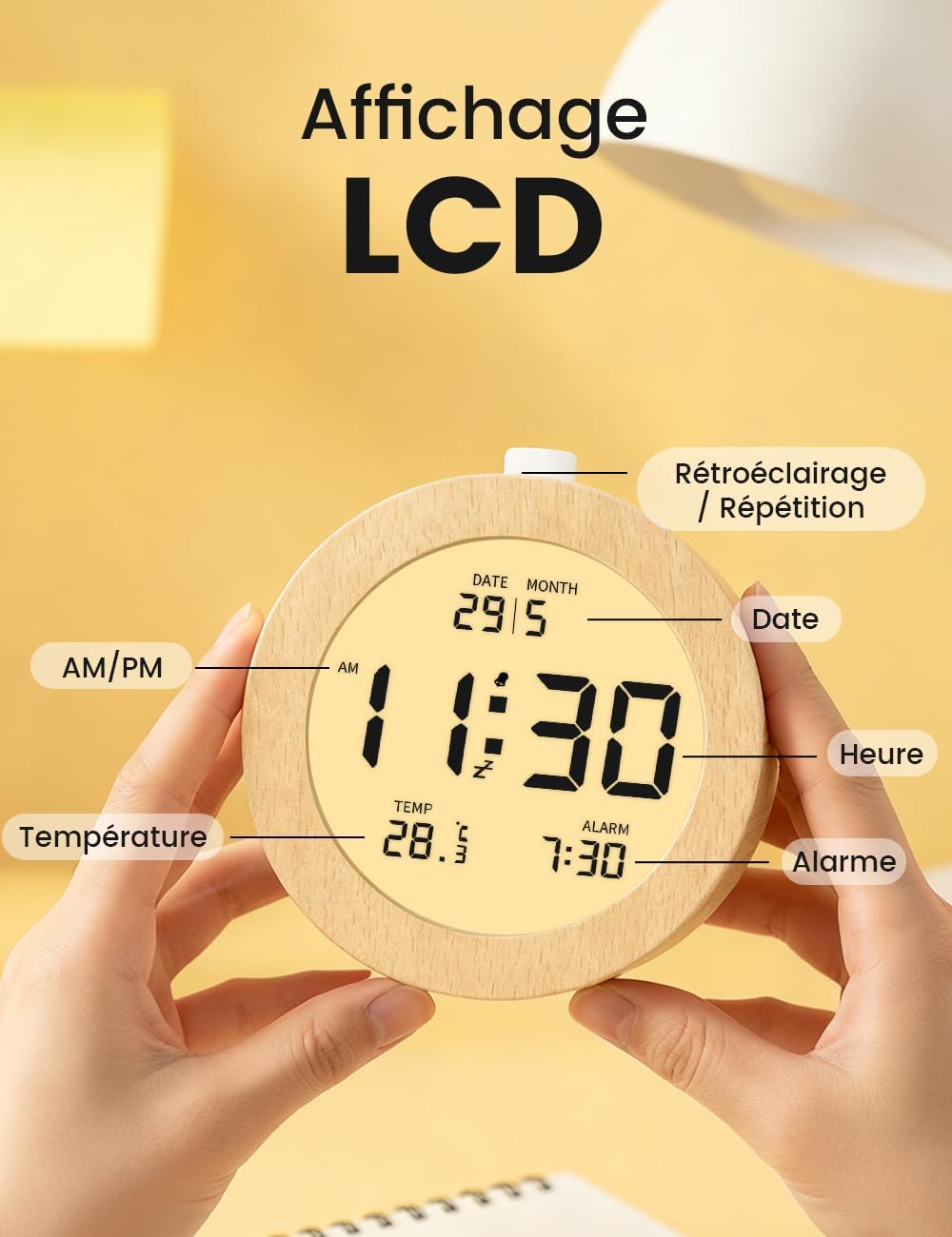 Detalle 2 de aboveClock Réveil Numérique bois 9,6 cm