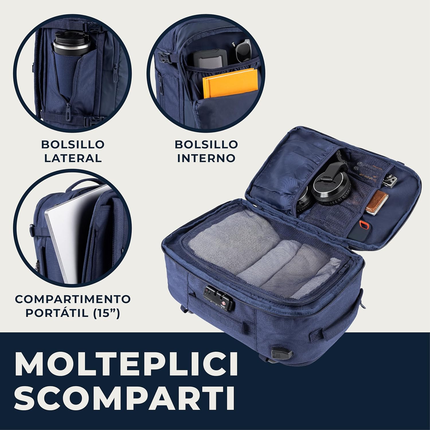 Thumbnail 4 de BidMamba Zaino Bagaglio a Mano 40x20x25 Blu Navy – 20L per Ryanair ed Easyjet