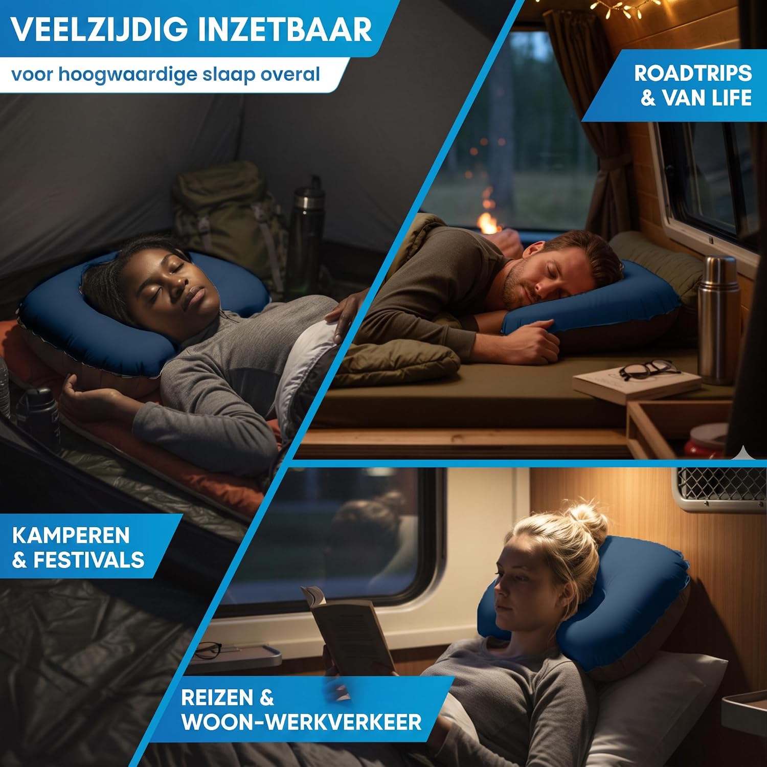 Thumbnail 5 de NORDMUT PLW-SML-NVY opblaasbaar kampeerkussen met traagschuim, blauw