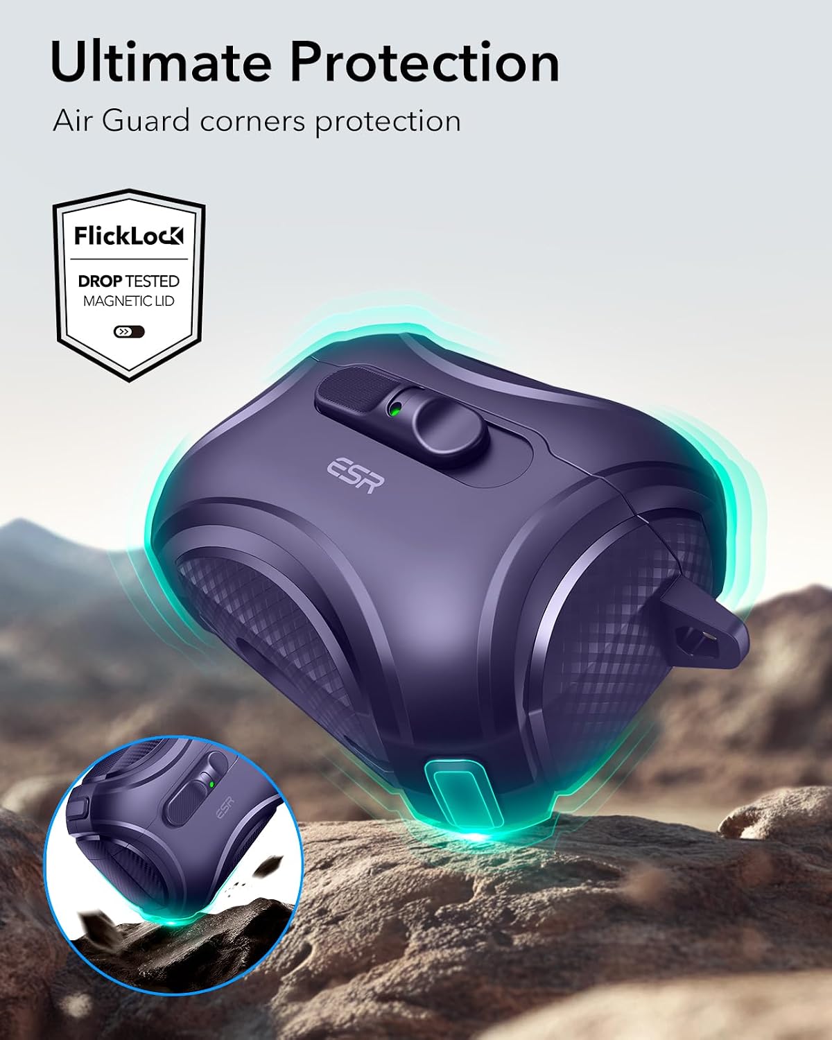 Thumbnail 6 de ESR Hülle für AirPods Pro 3 (2025) mit USB‑C – MagSafe, schiebbarer Verschluss, stoßsicher (Cyber-Serie, Lila)