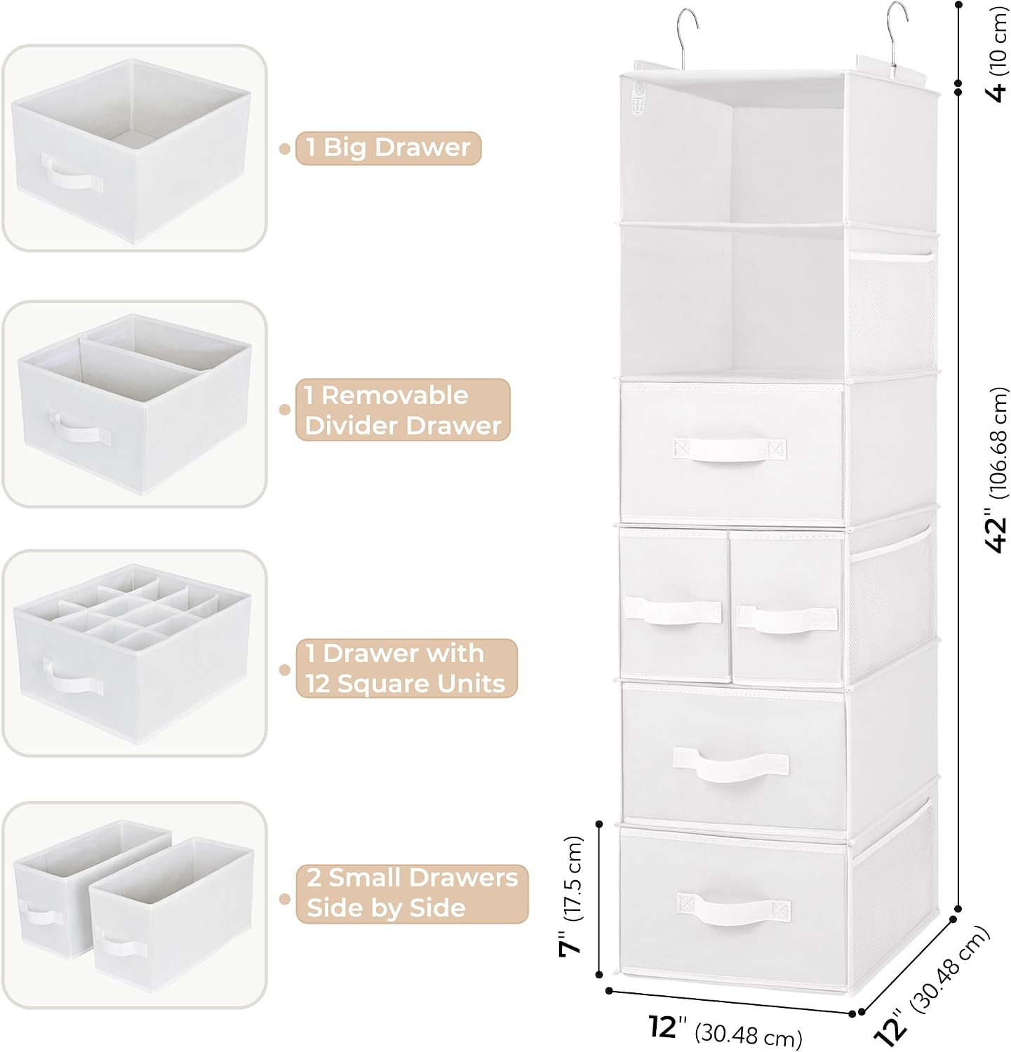 Detalle de GRANNY SAYS GS4006 Hanging Closet Organizer, 6 Shelves, 5 Drawers, White
