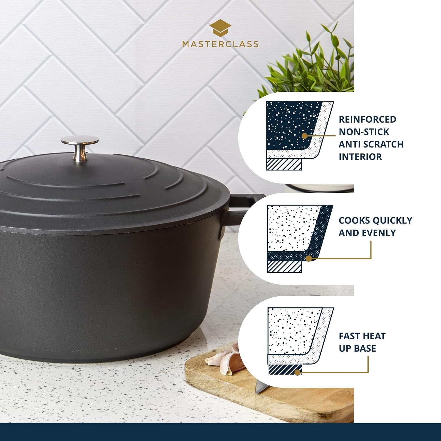 Detalle 2 de MasterClass Cazuela Grande 5L, Aluminio Fundido, Inducción 🍲