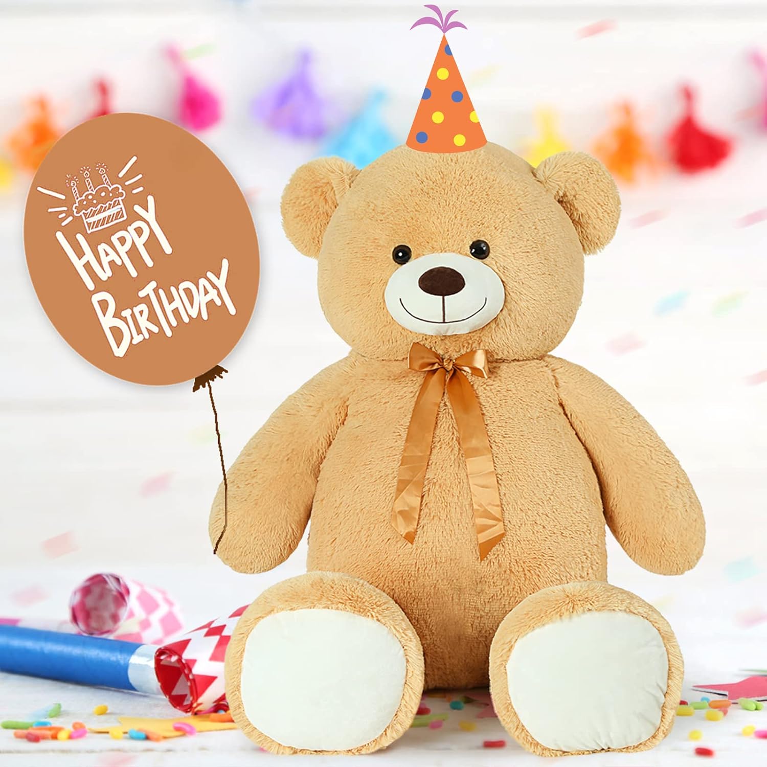 Detalle de MorisMos Orso Peluche Gigante 130 cm – XXL Marrone Chiaro: Compagno Morbido e Daffesso per Regali e Decorazioni