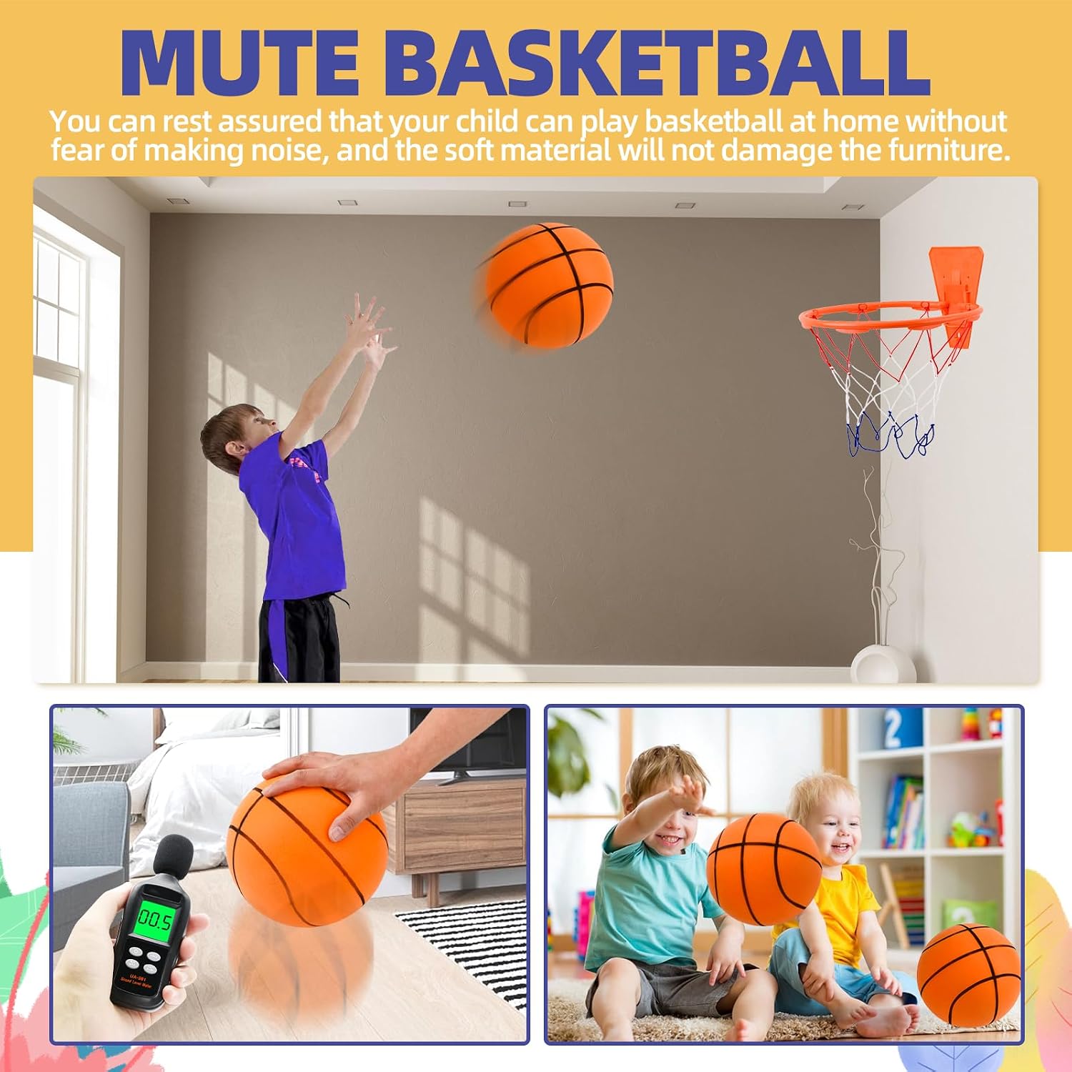 Detalle de YAOZUP Palla da Basket Silenziosa per Interno – Set completo con Canestro in Plastica e Rete, 18 cm