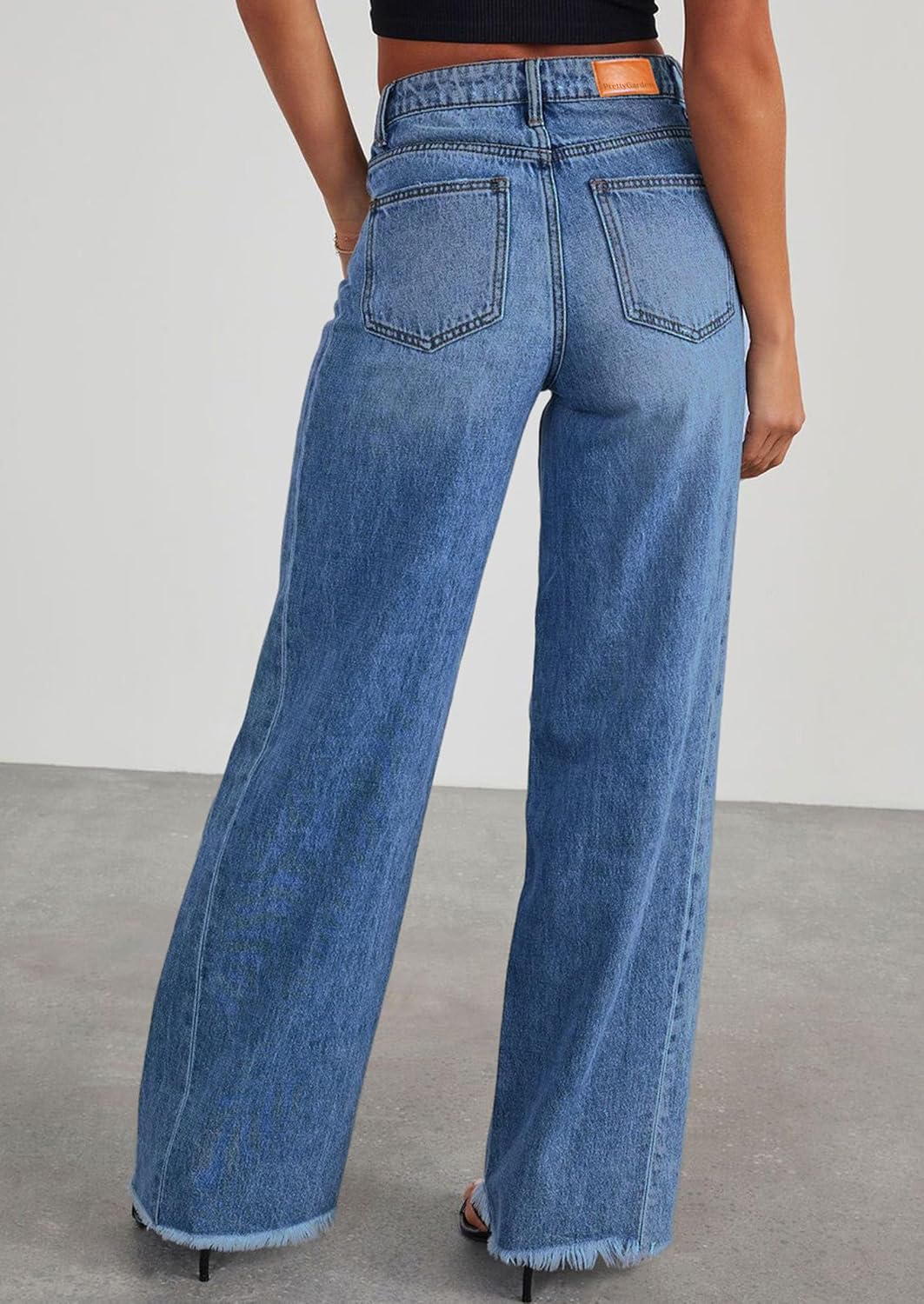 Detalle de PRETTYGARDEN Women's Wide-Leg Jeans with Stretch, High Waist and Raw Hem