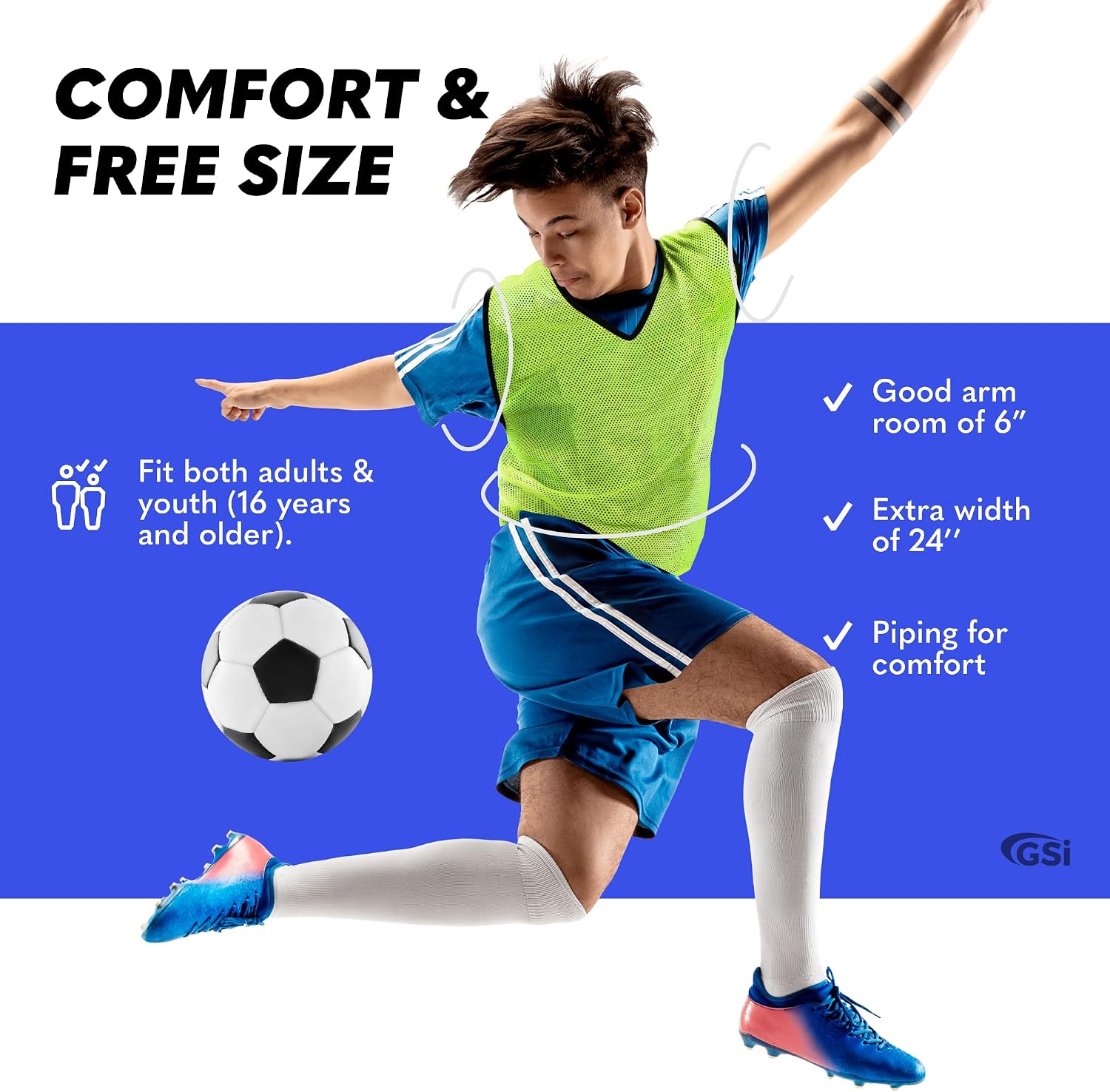 Detalle 2 de GSi Sports Pinnies mesh training vests (packs of 6 or 12) – free size, orange high-vis pack