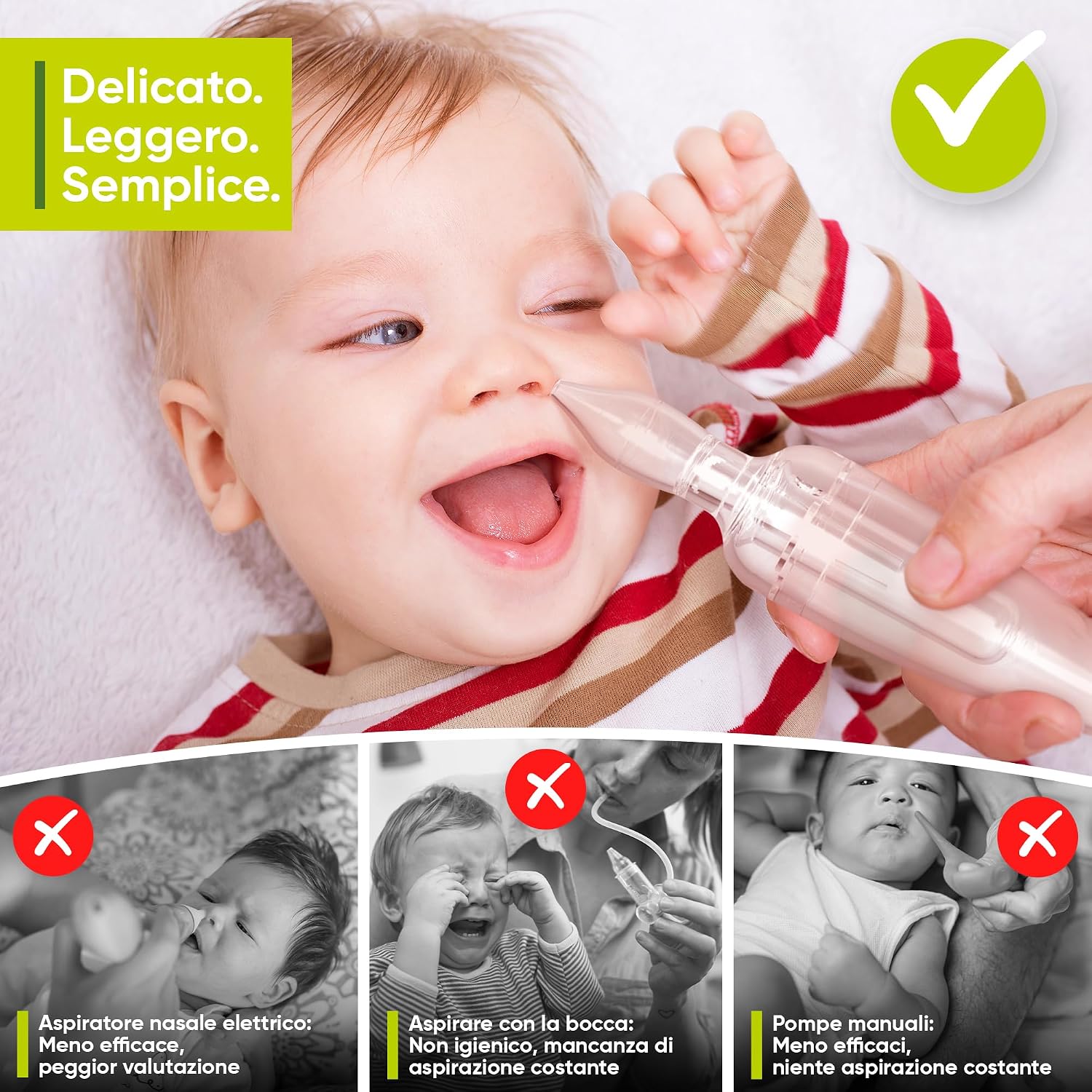 Detalle de Airmed’s Vac. aspiratore nasale neonato con 2 testine e spazzola, clinicamente testato