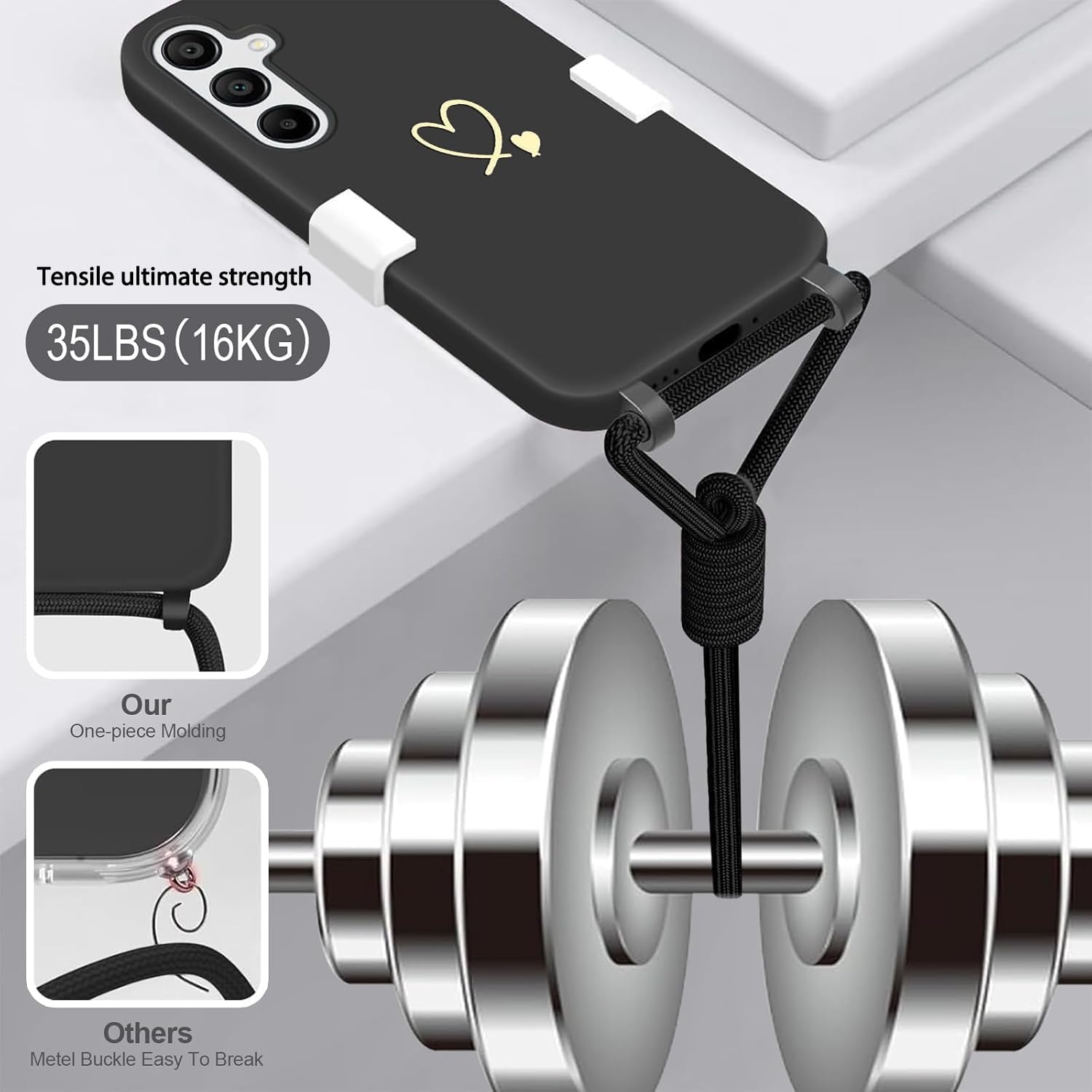 Thumbnail 3 de AoozeFon Hülle mit Band für Samsung Galaxy A26 5G/4G – abnehmbares Handyband, TPU-Schutz, Schwarz