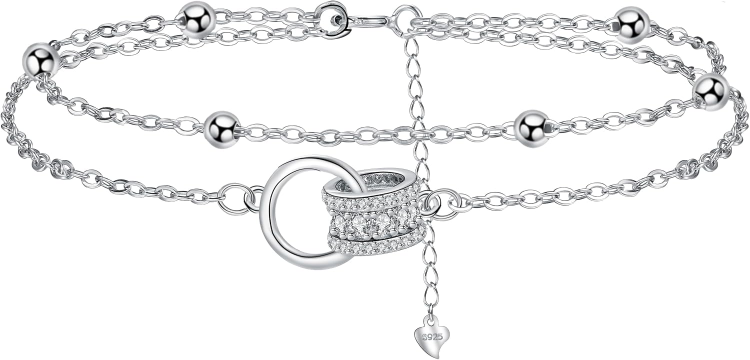 Detalle de Arrebol Armband 925 Sterling Silber – Doppelketten-Design, verstellbar 16+4 cm, hypoallergen, mit Zirkonia