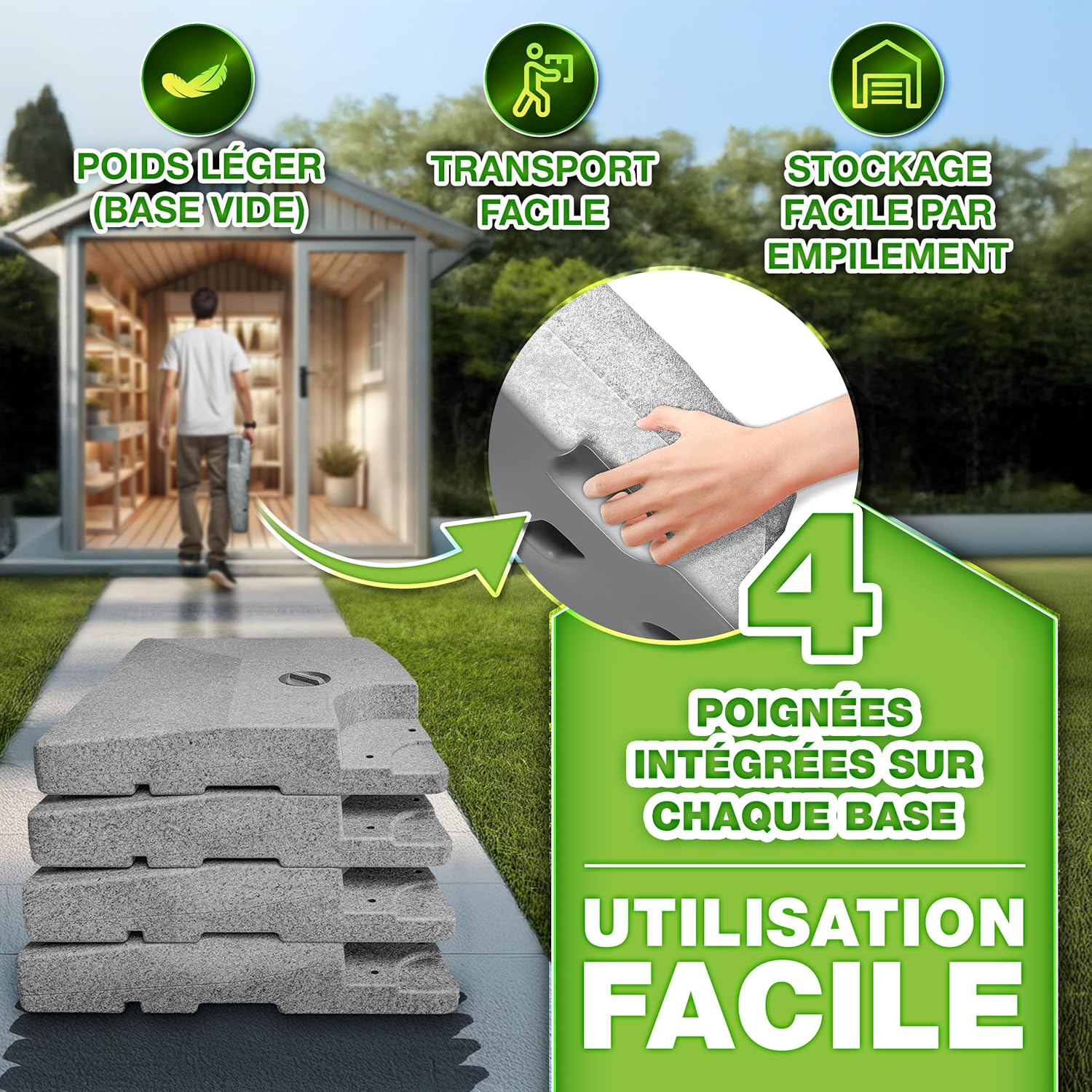 Thumbnail 1 de tillvex Lestage & Dalles Carrées pour Parasol Déporté : base remplissable et modulable en granit synthétique