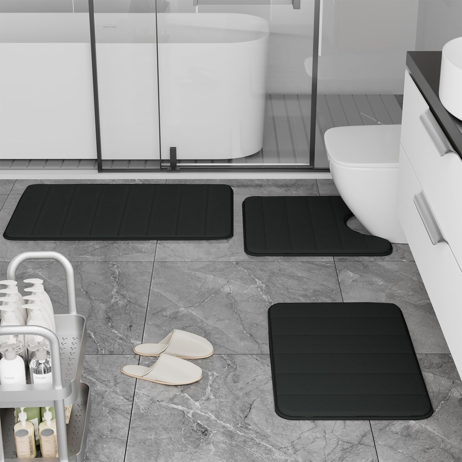 Detalle 2 de RUN HELIX 3-Piece Memory Foam Bathroom Rug Set (Non-Slip, Washable) — Black