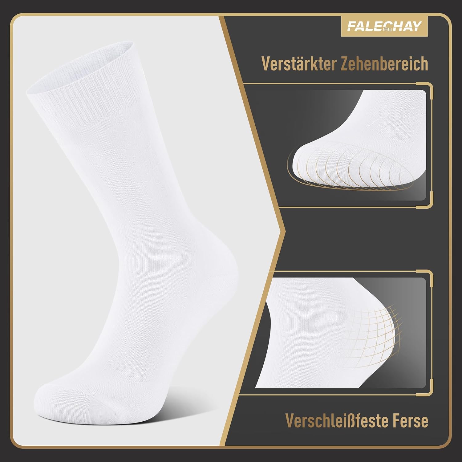 Detalle 2 de Falechay Herren Socken 12 Paar Sportsocken Classic Schwarz – Atmungsaktiv, Baumwolle