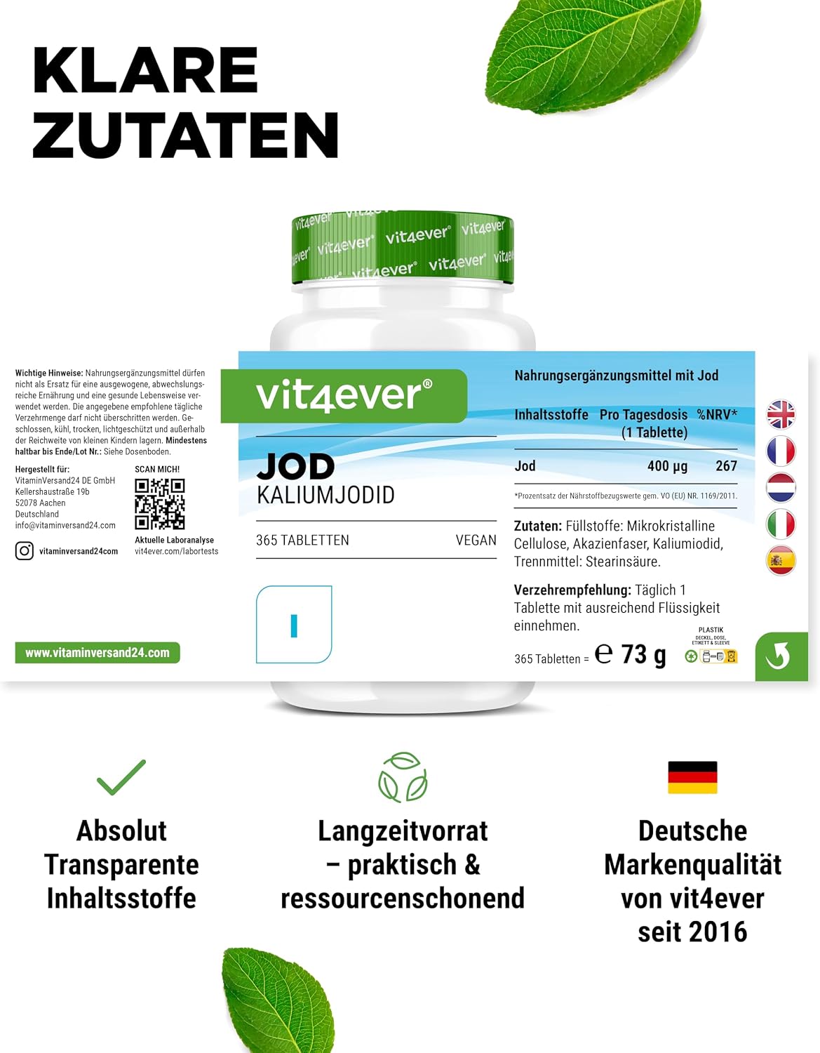 Thumbnail 4 de Vit4ever Jod 400 µg – 365 Tabletten Kaliumjodid