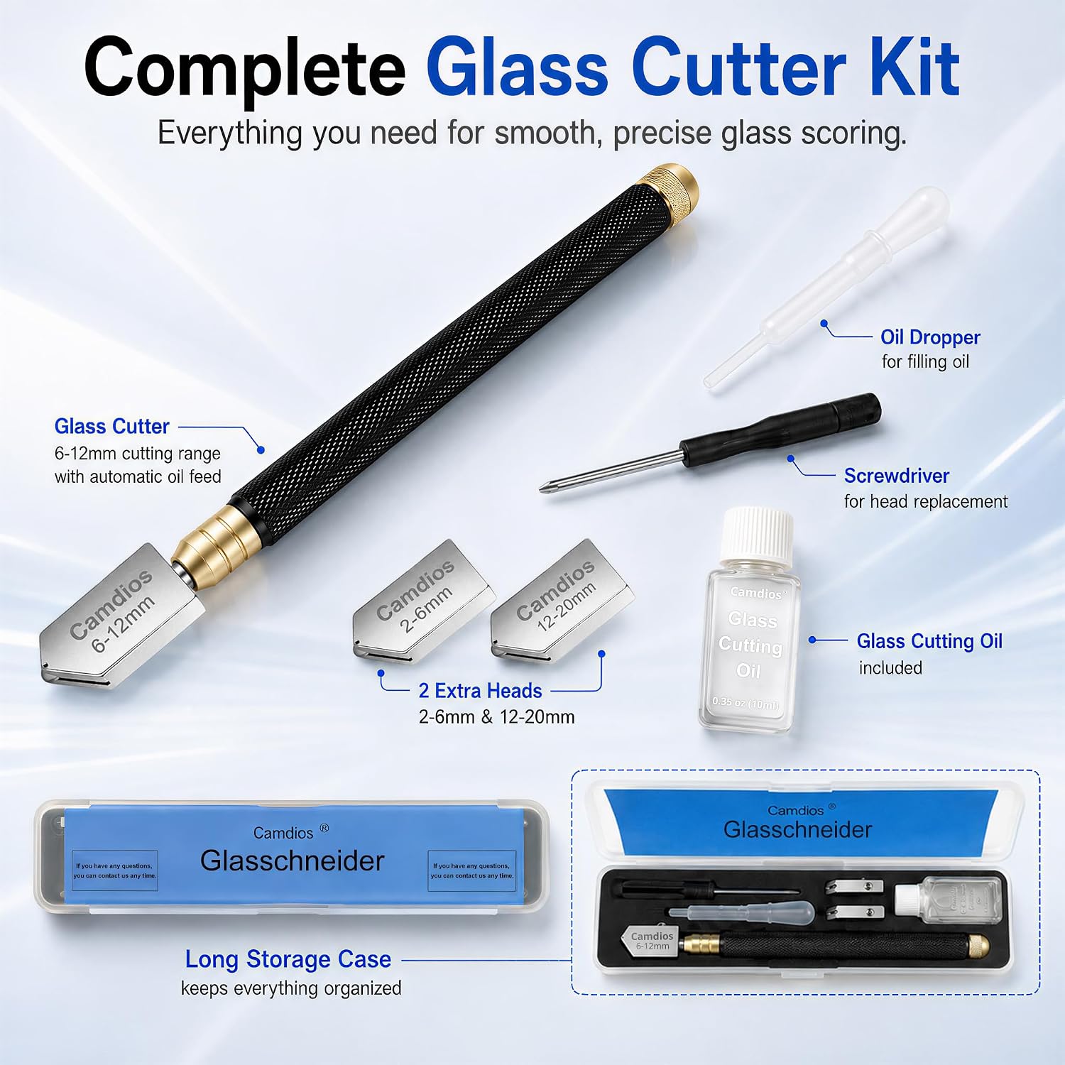 Detalle 2 de Camdios Glass Cutter 02, 2–20 mm Glass Cutter with 3 Carbide Heads