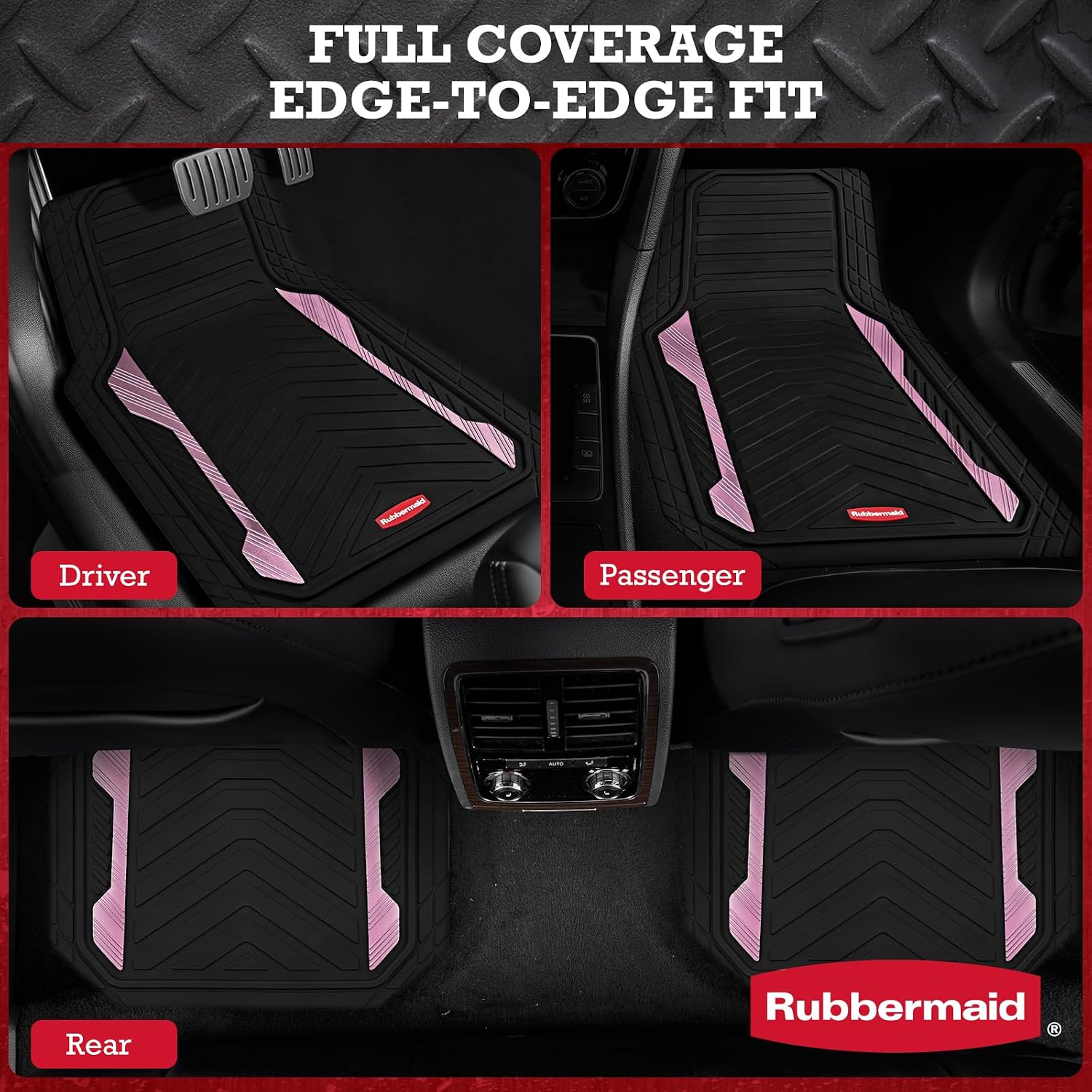 Detalle de Rubbermaid Car Floor Mat, Heavy Duty All-Weather with Pink Aluminum Inserts