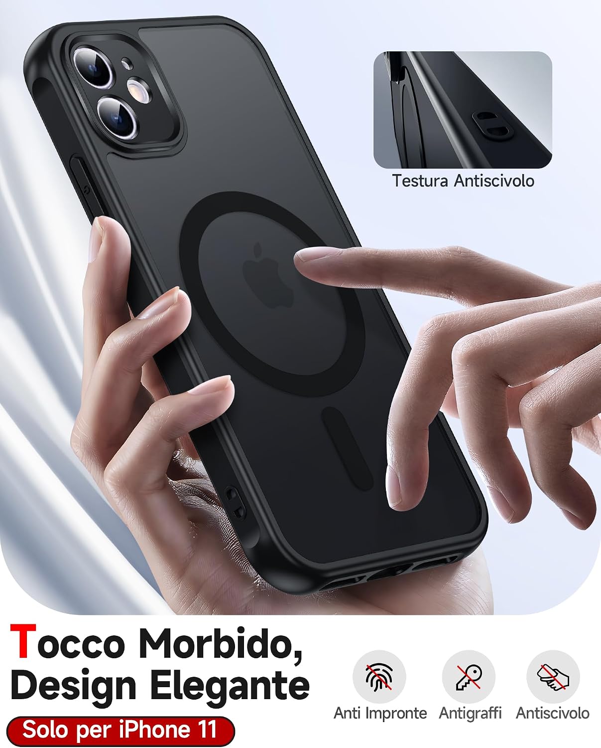 Detalle 2 de LeYi Cover Magnetica per iPhone 11 con Vetro Temperato – Traslucida Opaca, Anti-Impronte e Antiurto