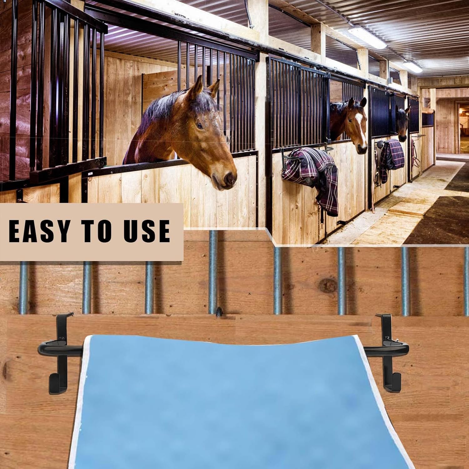 Detalle de HDYEGY 2Pcs 36-inch portable blanket rack with tack hooks for hanging horse blankets and tack