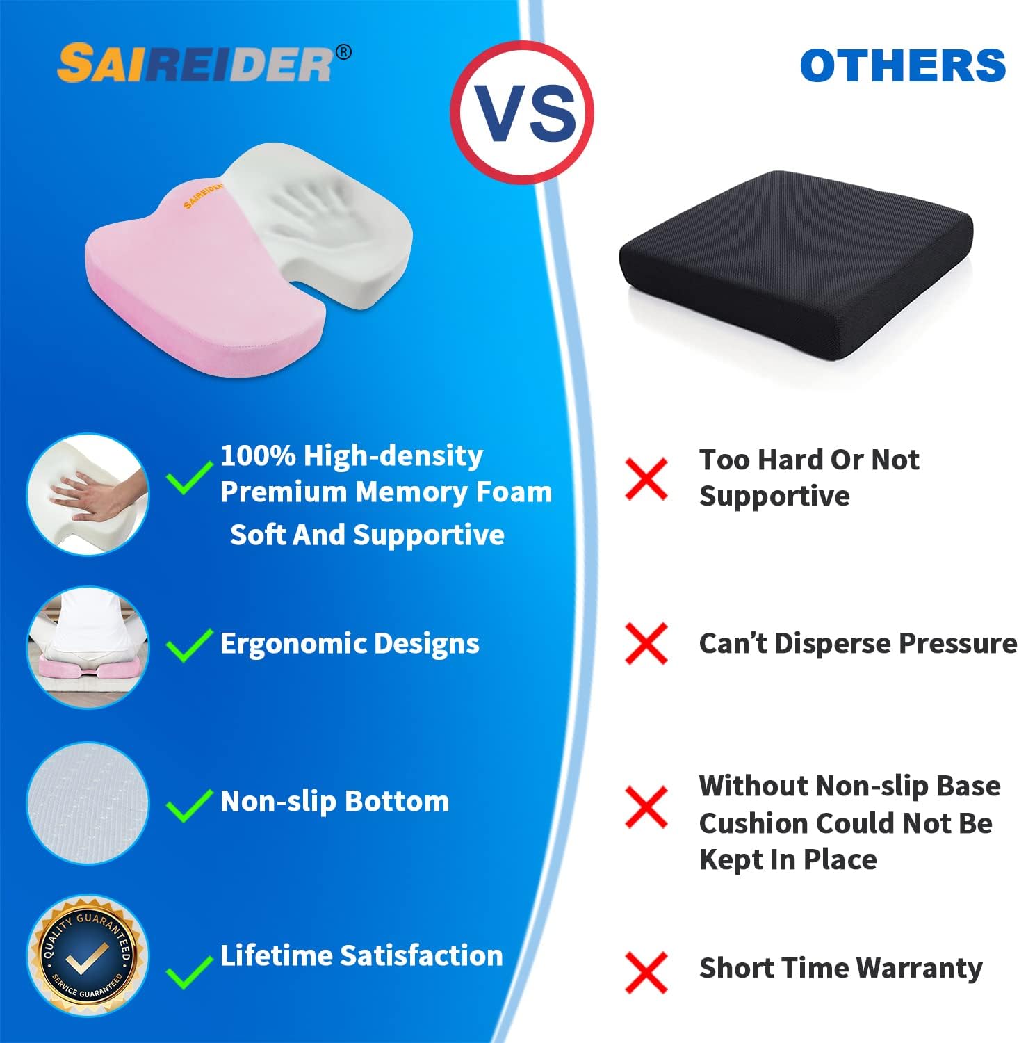 Detalle de SAIREIDER SrdSeatCushion-A01P Memory Foam Seat Cushion, Pink