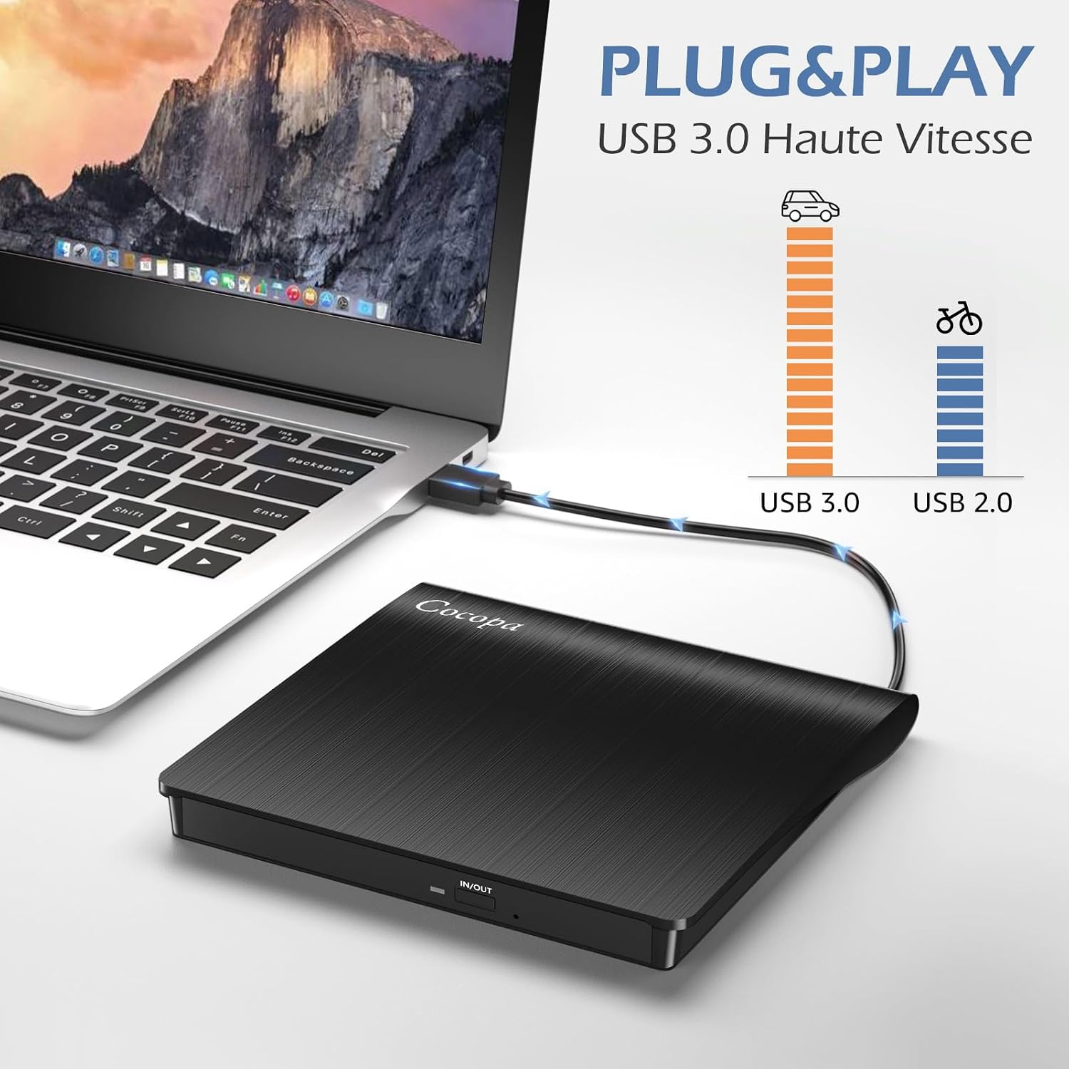 Detalle de Cocopa Lecteur CD/DVD Externe USB 3.0 pour PC et Mac – Graveur/Enregistreur Portable mince