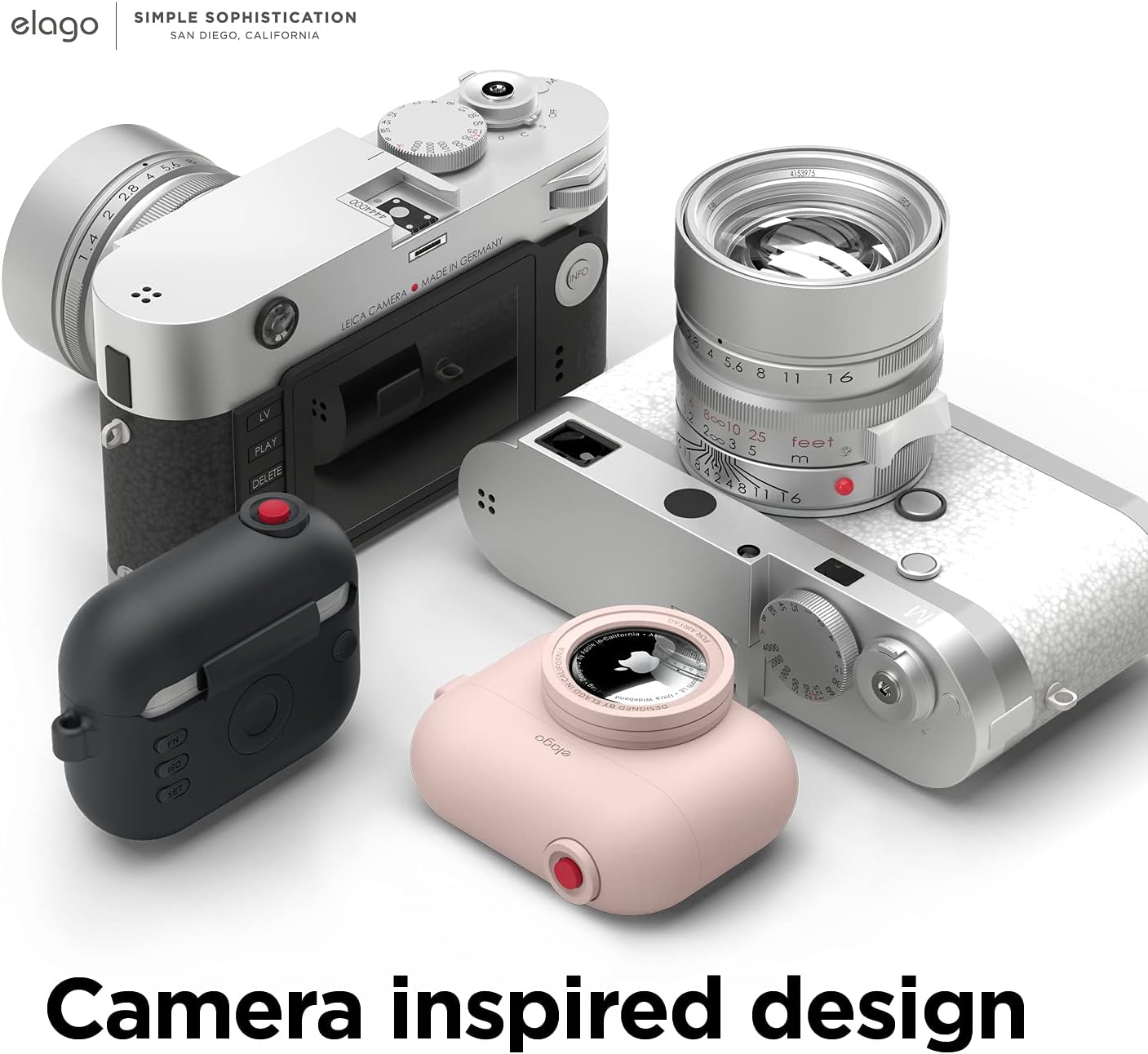 Thumbnail 6 de elago Coque instantanée pour AirPods Pro avec emplacement AirTag et porte-clés (Rose des Sables) — design “appareil photo”