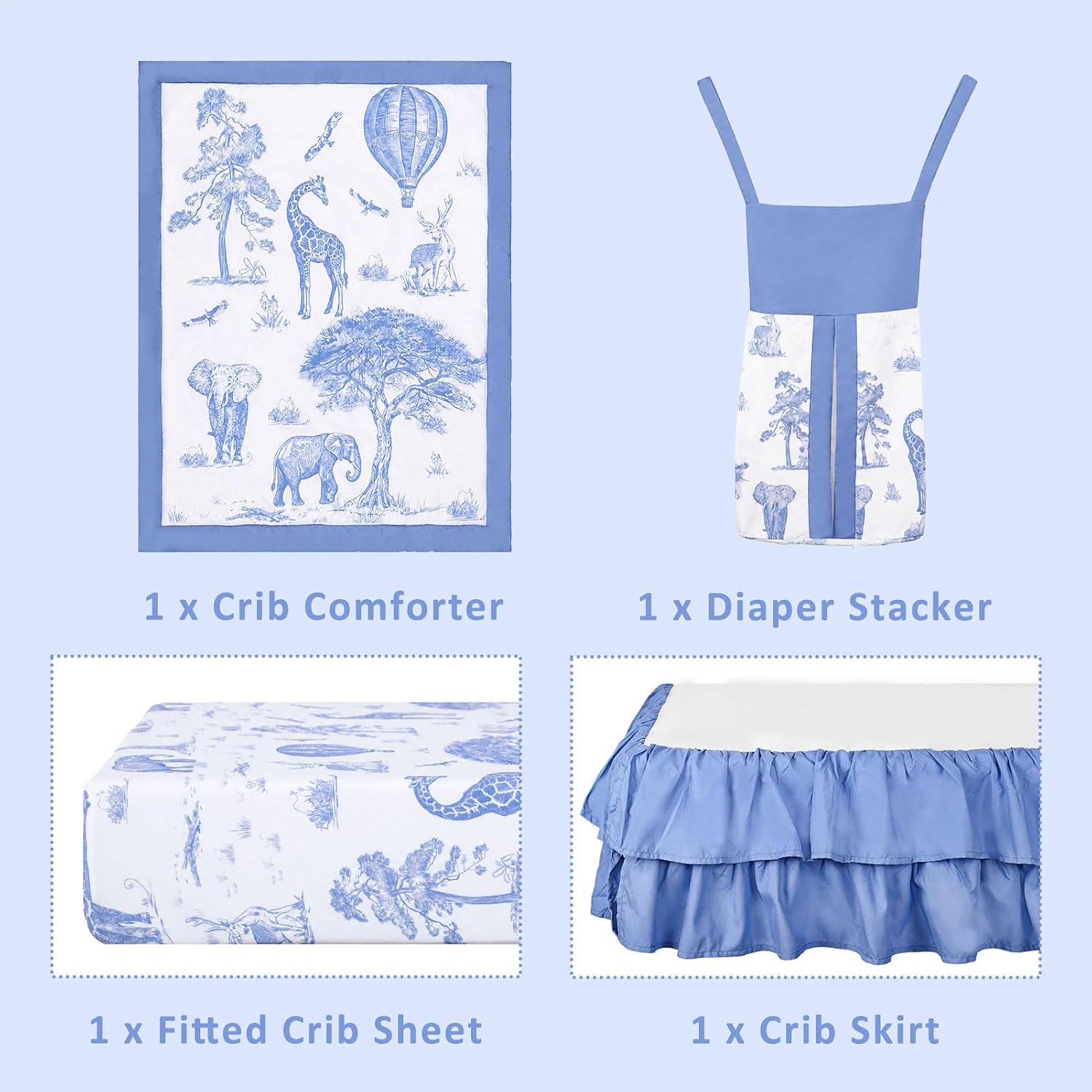 Detalle 2 de TANOFAR Crib Bedding Set, Blue Elephant