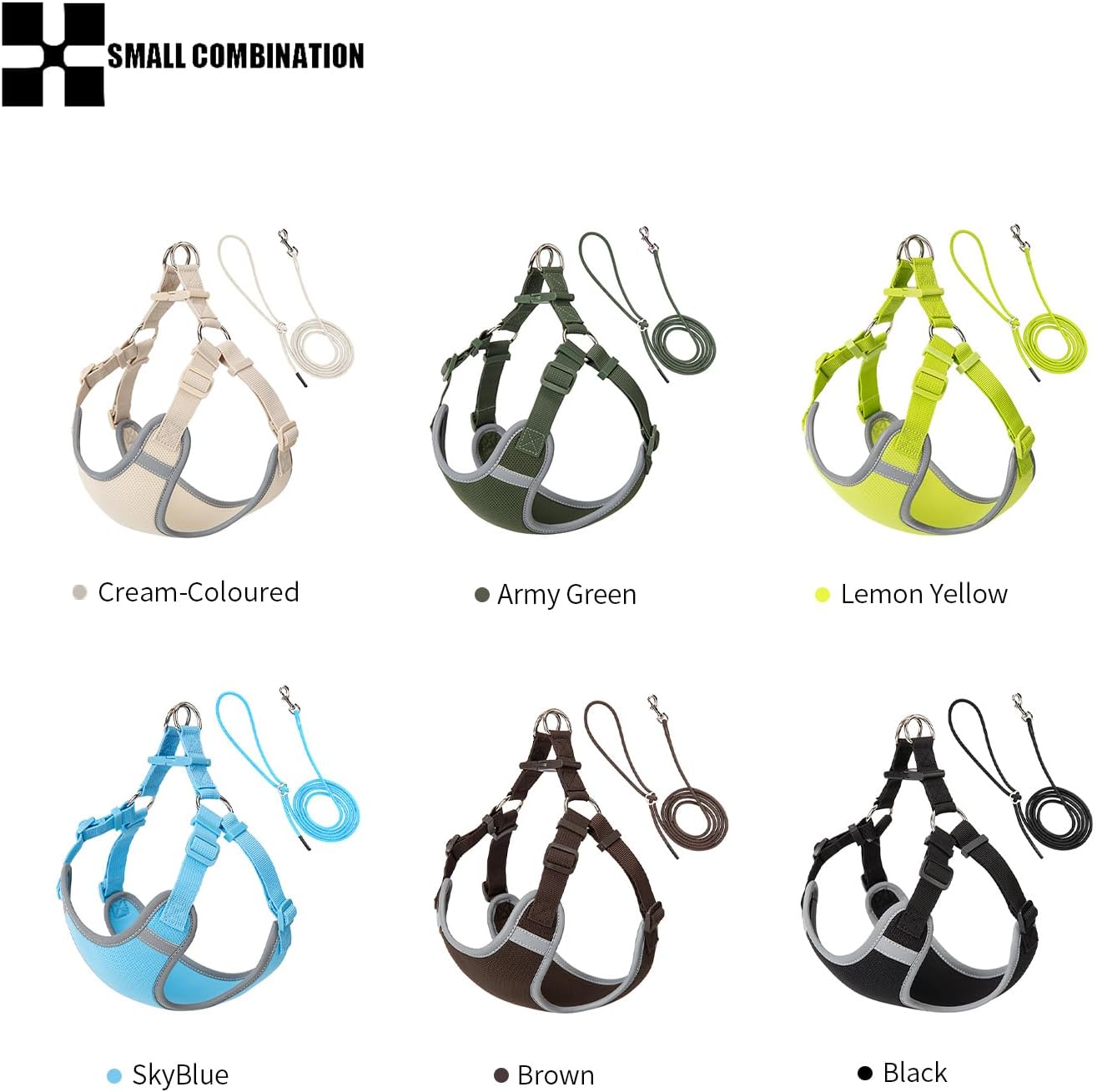 Thumbnail 6 de Small Combination Small Combination Combination Nylon Dog Harness with Reflective Strips, Adjustable Straps and Matching Lead (Bright Green, XXXS)