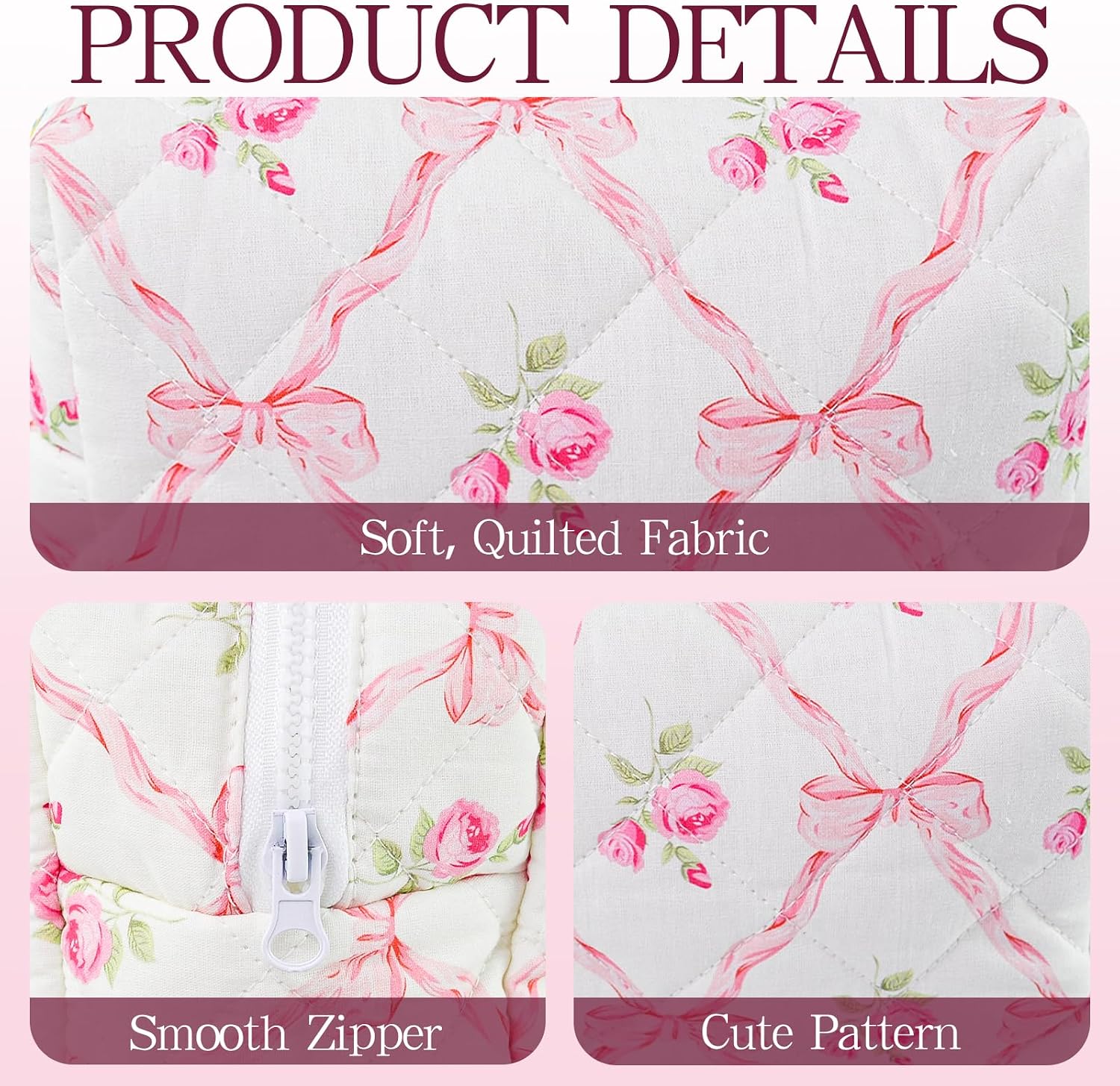 Thumbnail 3 de Quilted Makeup Bag Floral Cotton Travel Pouch