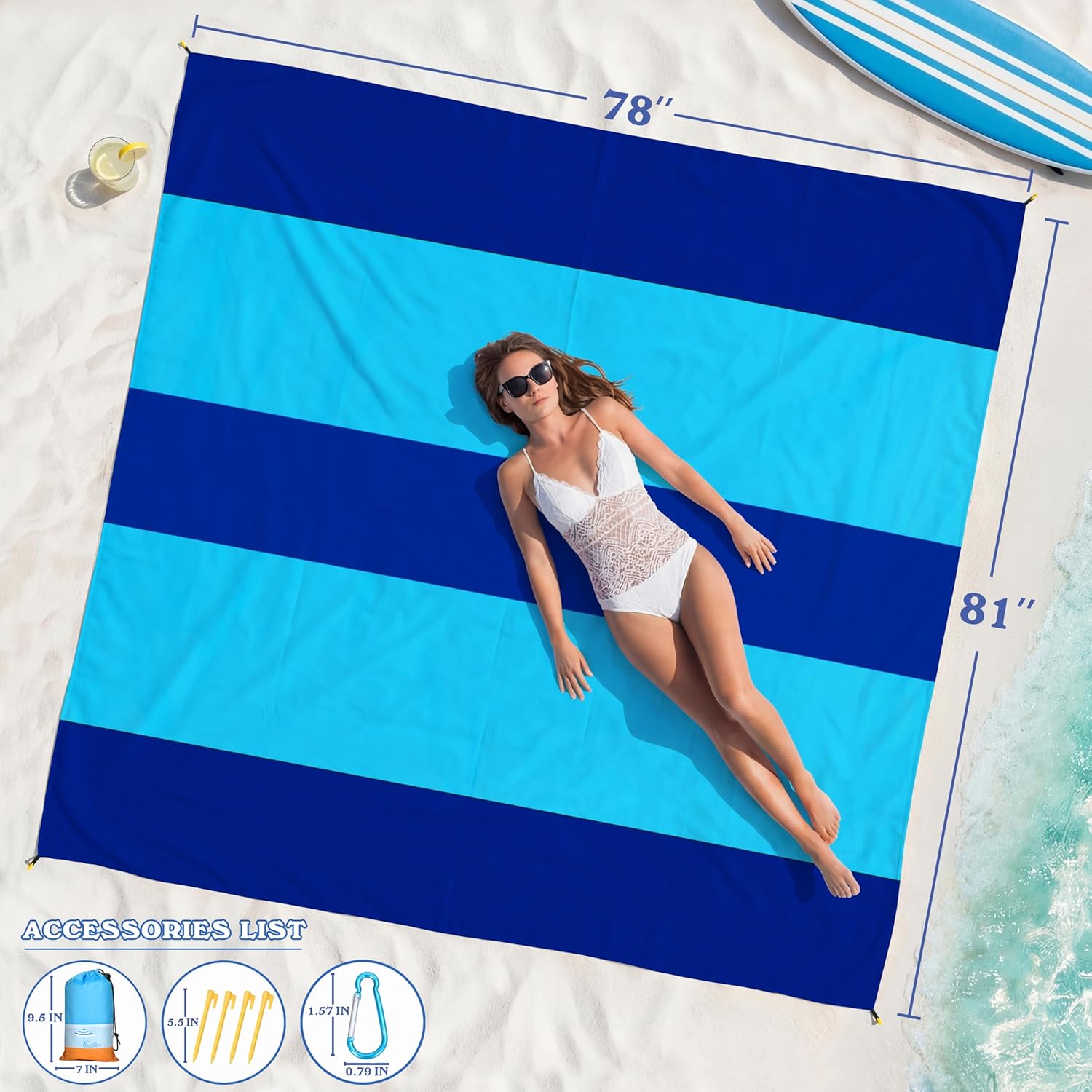 Detalle 2 de Famstar Beach Blanket Oversized Extra Large 78"×81" (10'×9'), Waterproof & Sandproof