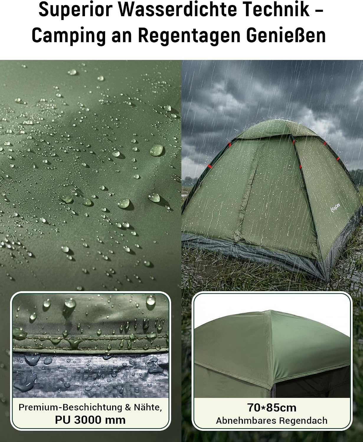 Thumbnail 2 de KingCamp 2-3 Personen Zelt – Wasserdicht 3000 mm, Ultraleicht & Großes Überdach, ideal für Wanderer, Festivals & Wochenendausflüge