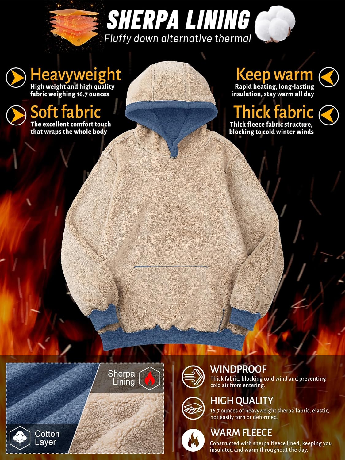 Thumbnail 2 de TACVASEN Men's Sherpa-Lined Pullover Hoodie with Kangaroo Pocket