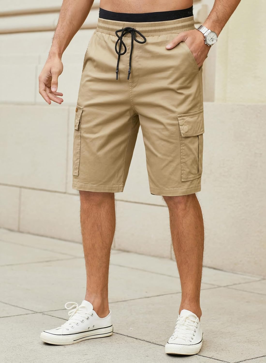 Detalle de JMIERR Kurze Hosen Herren – Baumwolle Cargo Shorts mit 6 Taschen