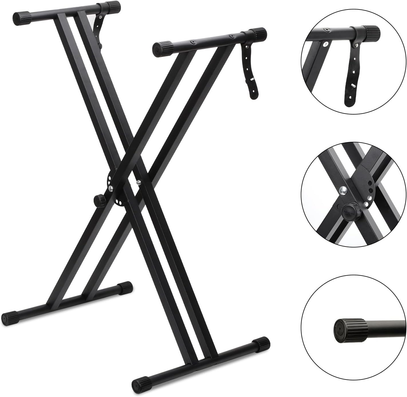 Detalle de Dgddhjt Keyboardständer für E-Pianos – Doppel-X Stativ, verstellbar 30–97 cm, max. 90 kg, mit Verriegelungsriemen und Schnellspannmechanismus