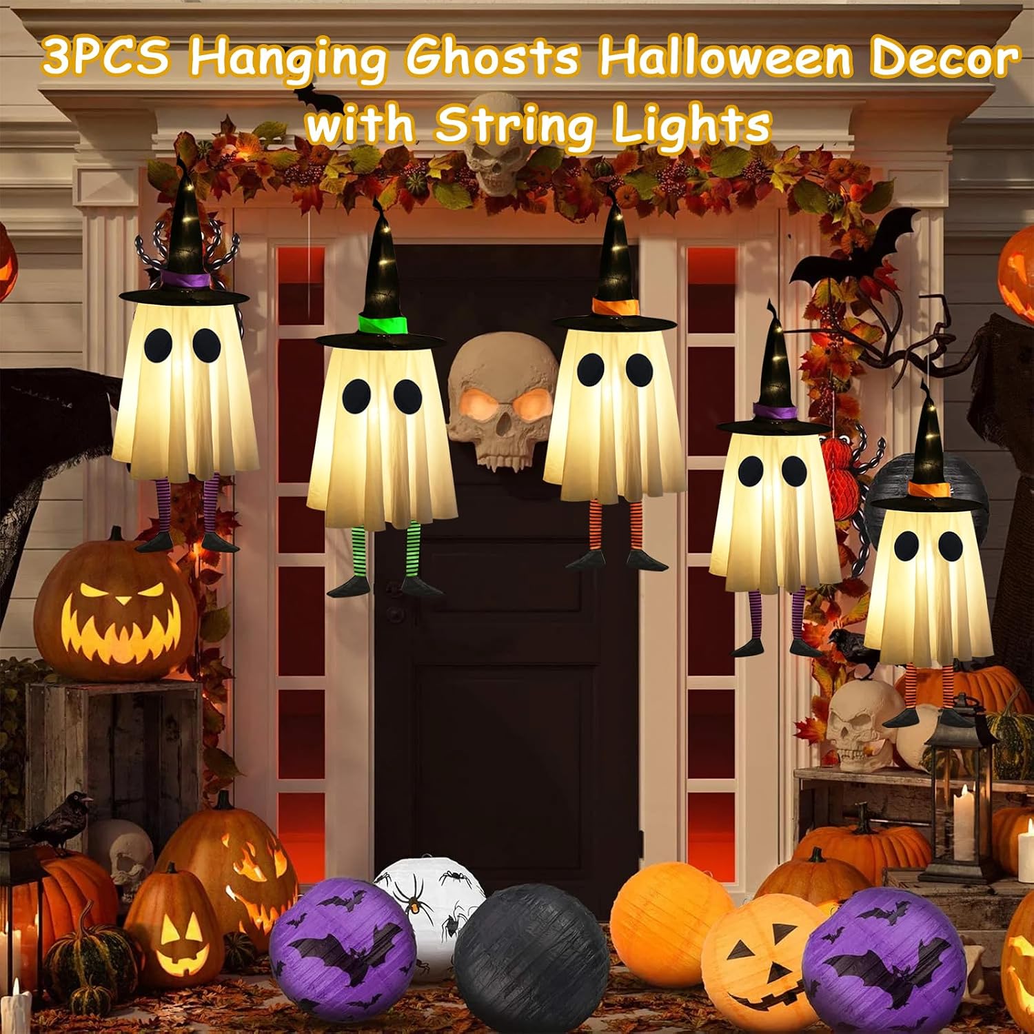 Detalle 2 de CYSKXYI ZM-014 Hanging Halloween Ghost Lights, 3-Pack, Warm White LEDs