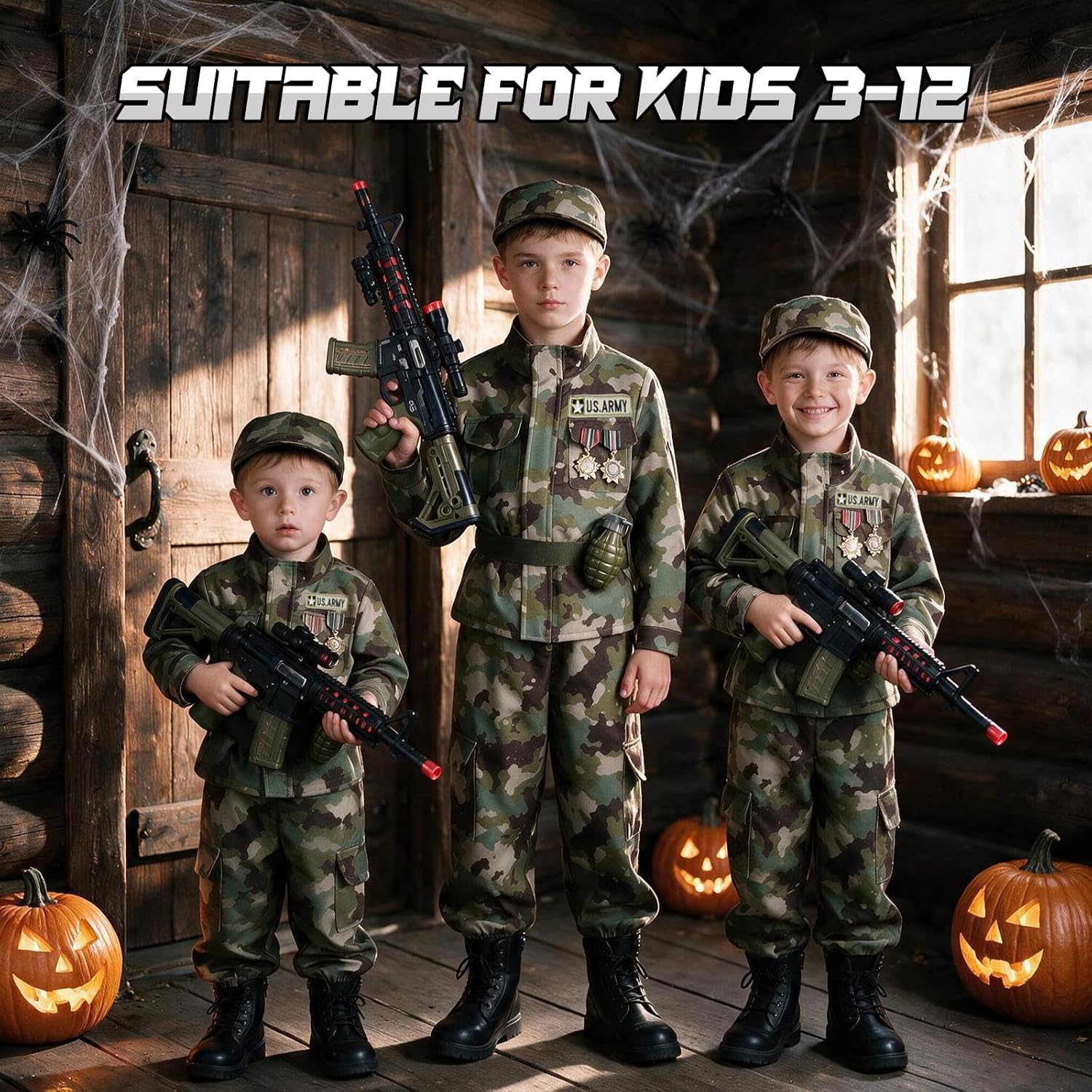 Thumbnail 5 de SNWIDA boys army costume, 14-piece camouflage soldier dress-up set