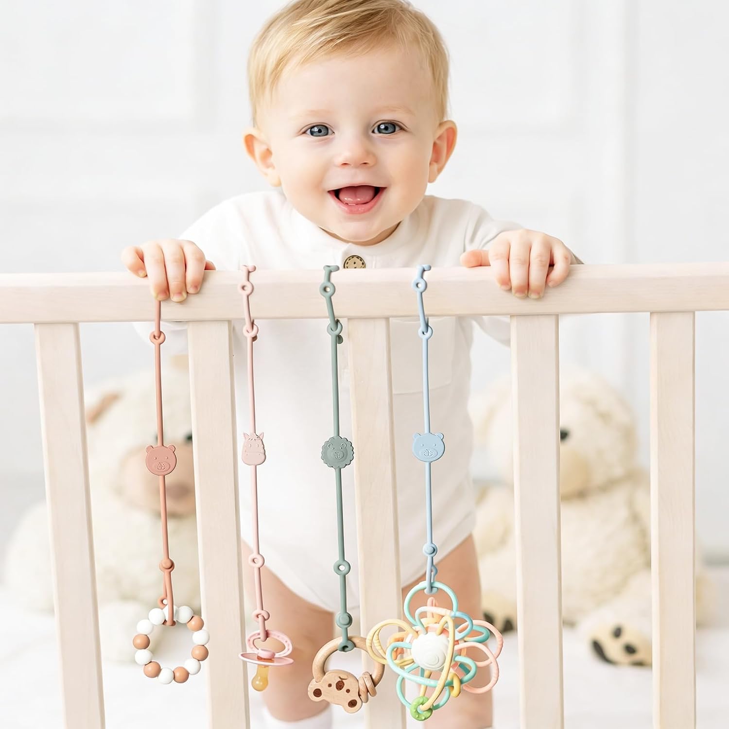 Detalle 2 de ROCCED Silicone Baby Toy Straps, 6-Piece Animal Design Set
