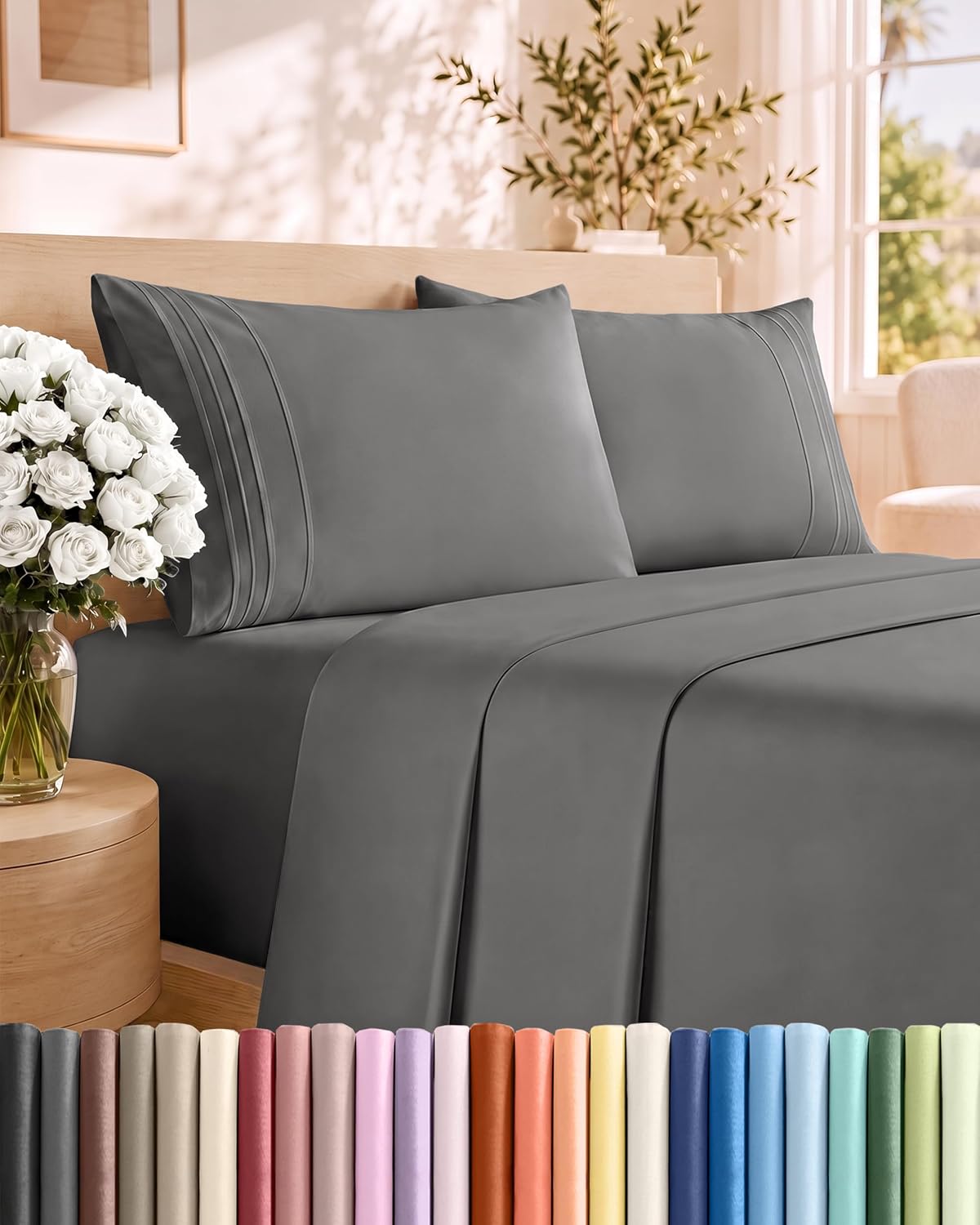 Detalle de King Size 4-Piece Hotel-Style Sheet Set, Deep Pocket