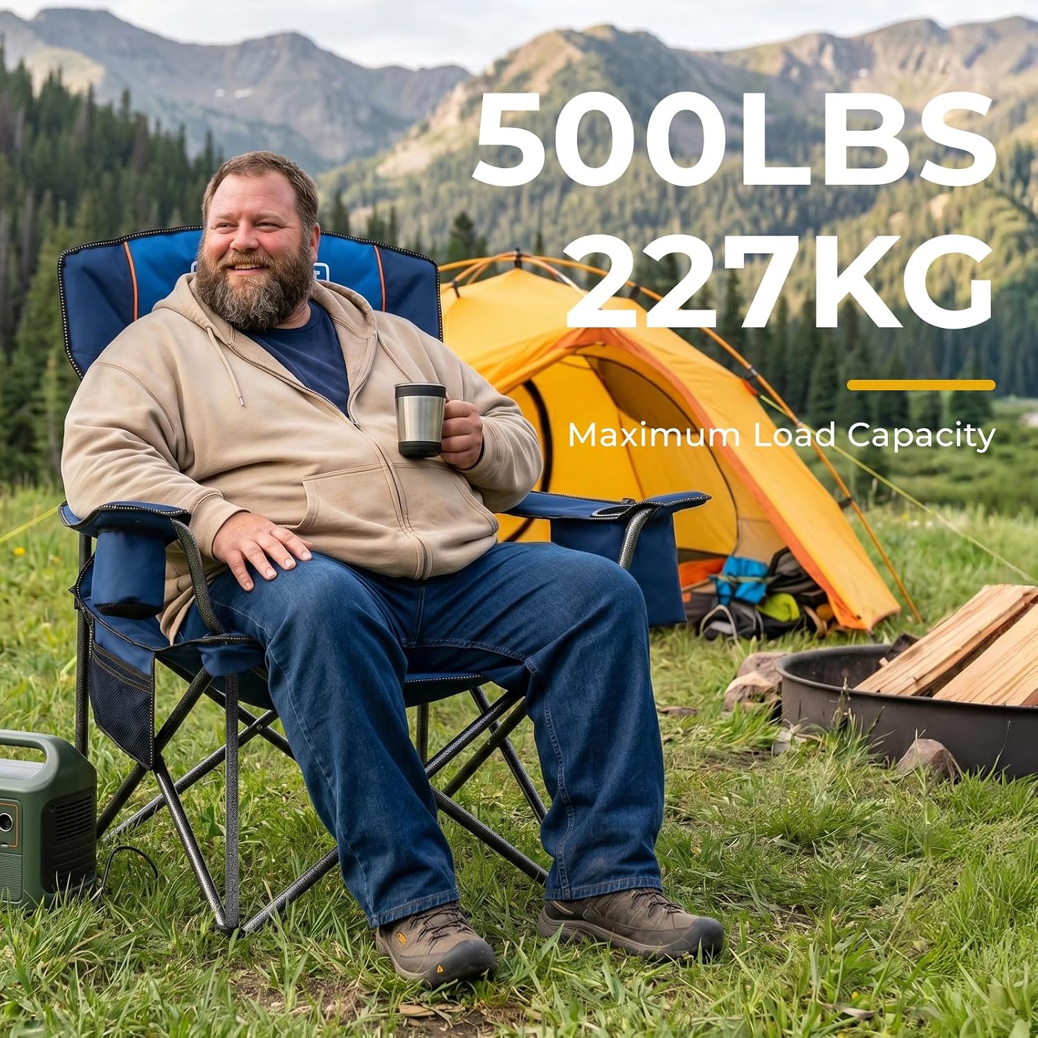 Detalle de Overmont Oversized Camping Chair for Adults — Heavy-Duty 500 Lb Capacity (2-Pack)
