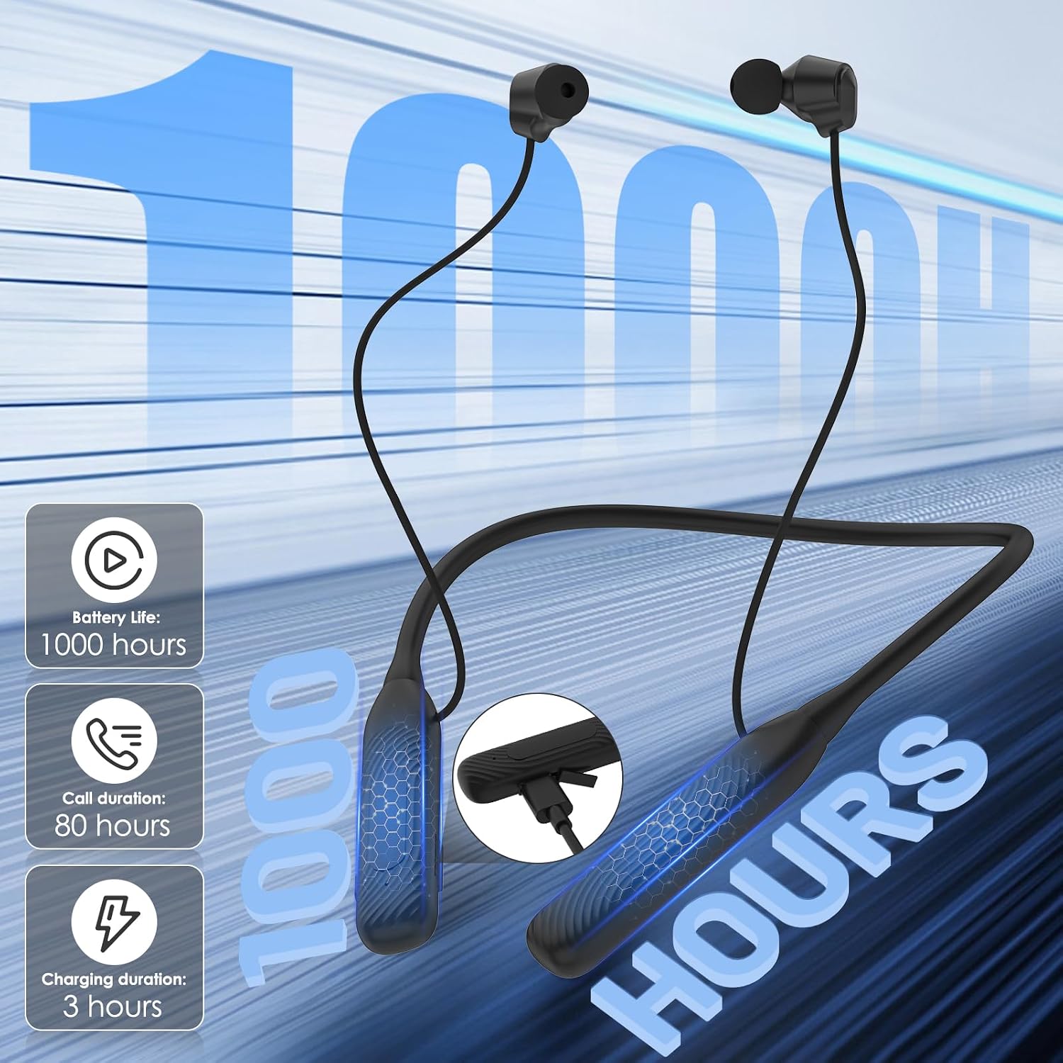 Detalle de (1-Year Quality Support) Around the Neckband Bluetooth Headphones — Long Battery, IPX5 Sweatproof
