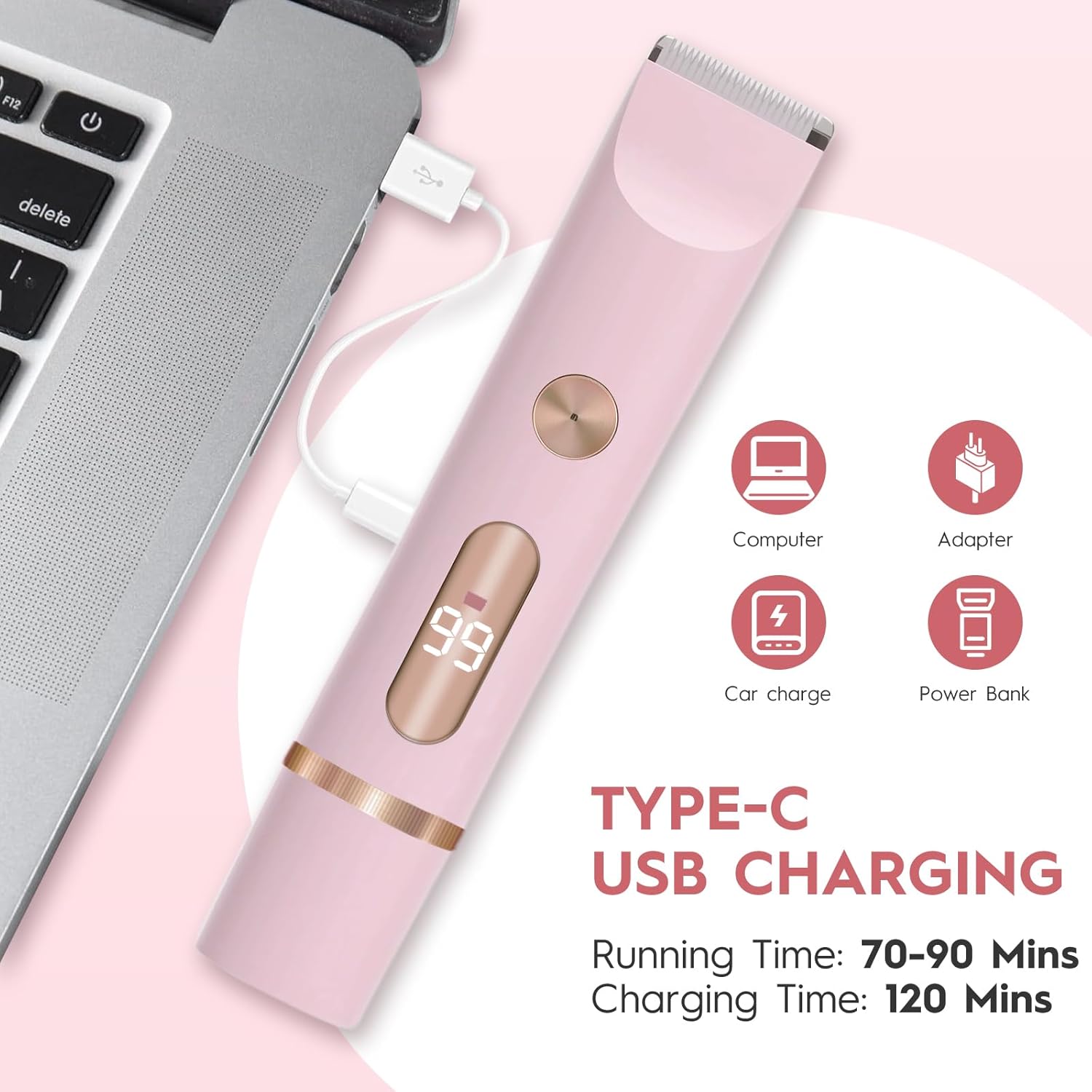 Thumbnail 3 de XkuiHF 2 en 1 Rasoir Électrique Femme – Rase doux et pratique pour le visage, le corps et les zones sensibles (IPX7, Rose)