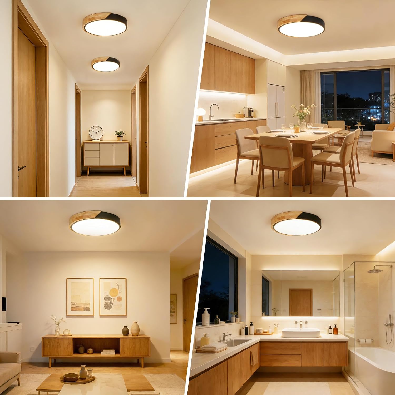 Thumbnail 6 de Kimjo 963 24W houten LED-plafondlamp Ø30 cm, zwart en rond