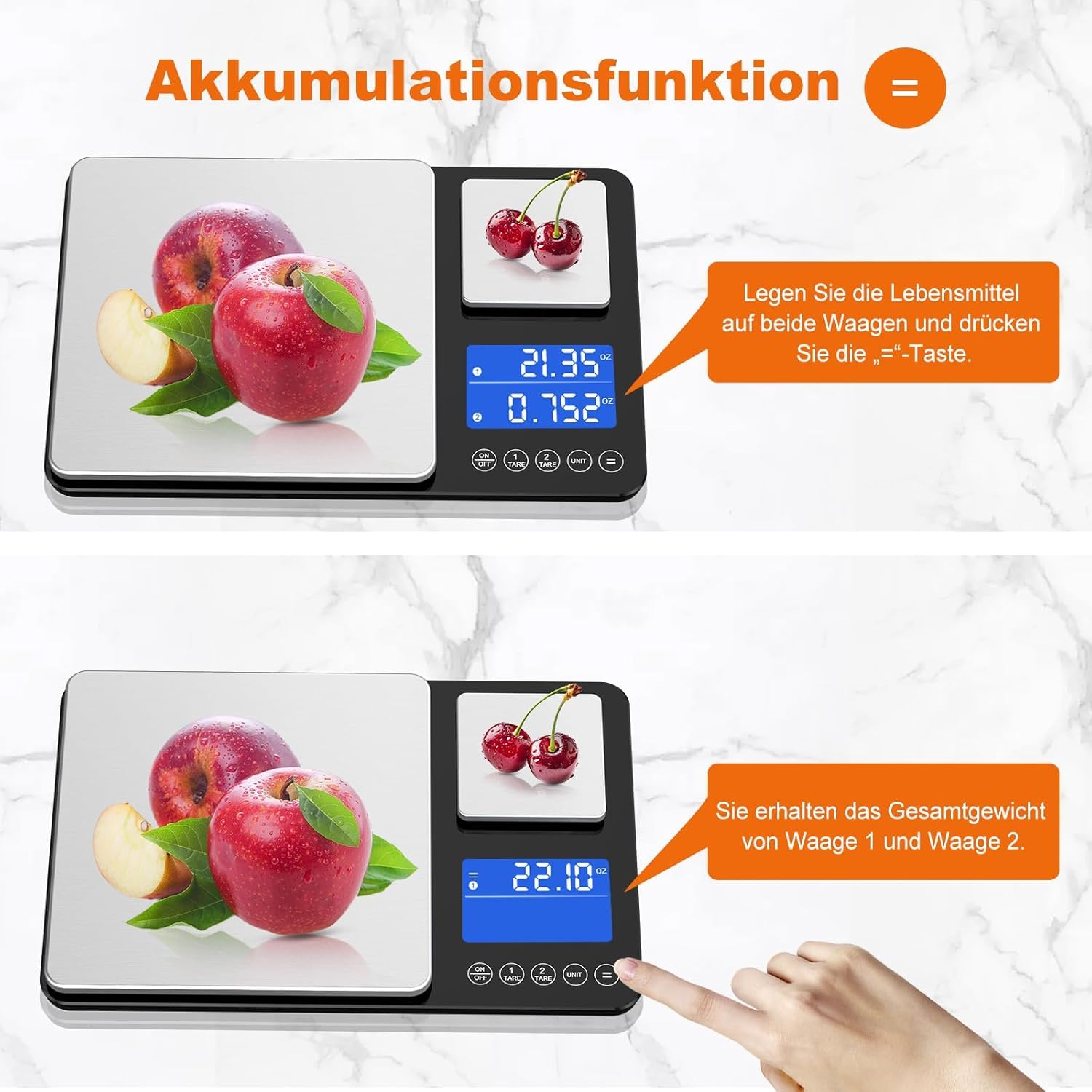 Thumbnail 3 de Küchenwaage Digital mit Zwei Plattformen – 15 kg/1 g und 500 g/0,01 g Feinwaage