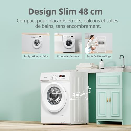 Detalle 2 de COMFEE Lave-Linge 8 KG CFE12EW80/W-FR : performance silencieuse et efficacité énergétique pour petits espaces