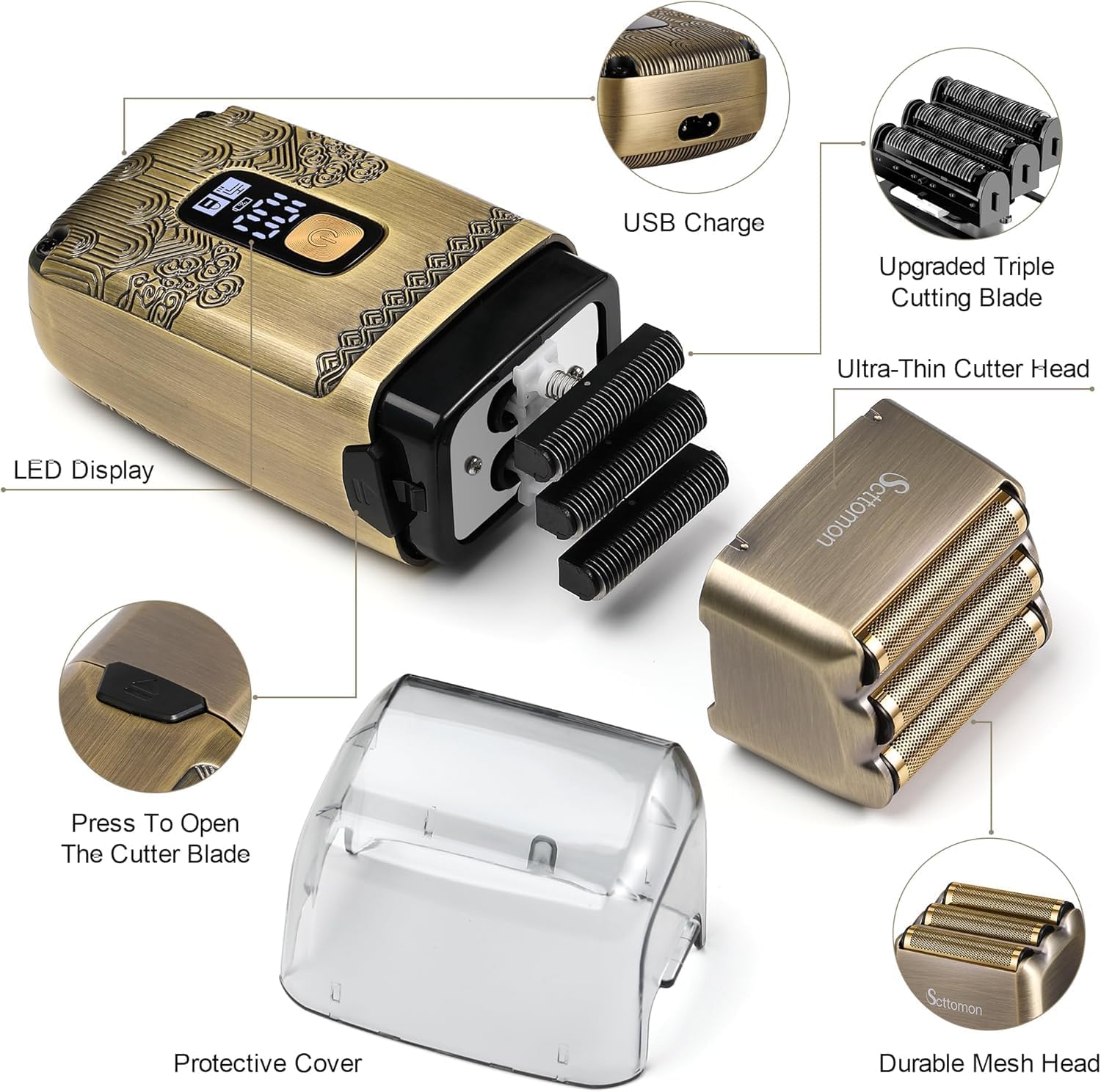 Detalle de Scttomon T-Blade Trimmer Capelli & Rasoi Elettrici 2 in 1 per Uomini – Kit Cordless con Lama a Foglia