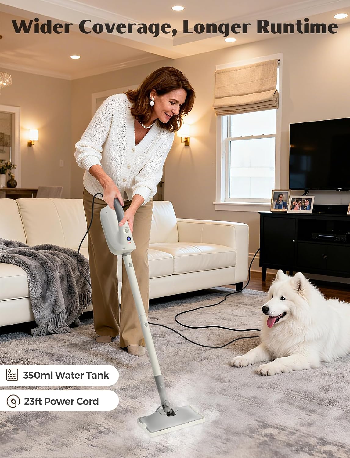 Detalle 2 de Upgraded steam mop with detachable handheld steamer (10-in-1) PureSwirlz, 350ml tank, 10s heat-up
