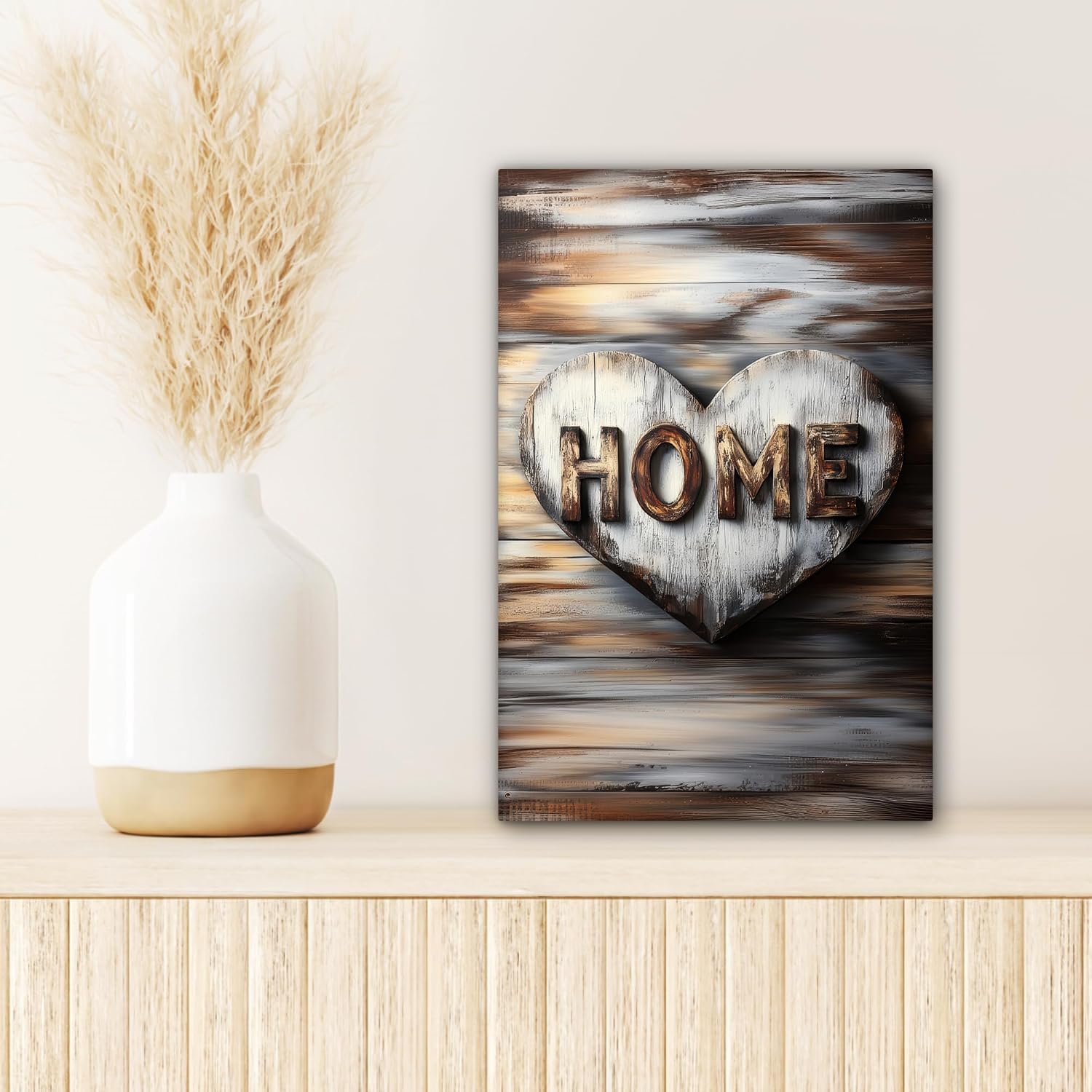 Thumbnail 2 de MuchoWow hart op canvas 20 x 30 cm, portretformaat met houten frame
