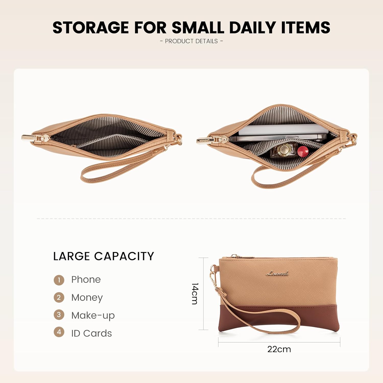 Thumbnail 6 de LOVEVOOK Sac cabas femme grande capacité pour ordinateur portable jusqu’à 15,6 pouces, imperméable, abricot