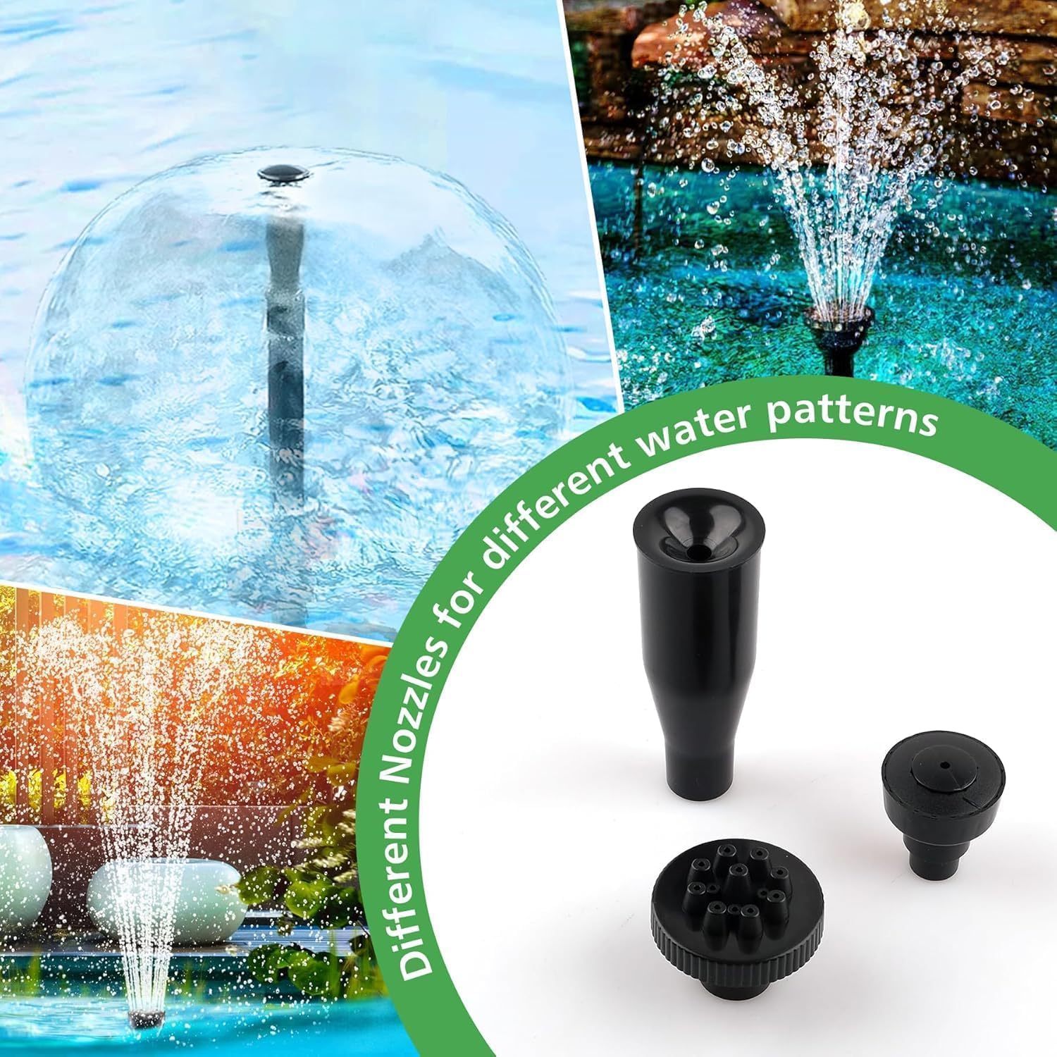Detalle de NATPOW Submersible Water Pump — 800L/H with RGB LED Lights, 4 Nozzles and 3m Cable