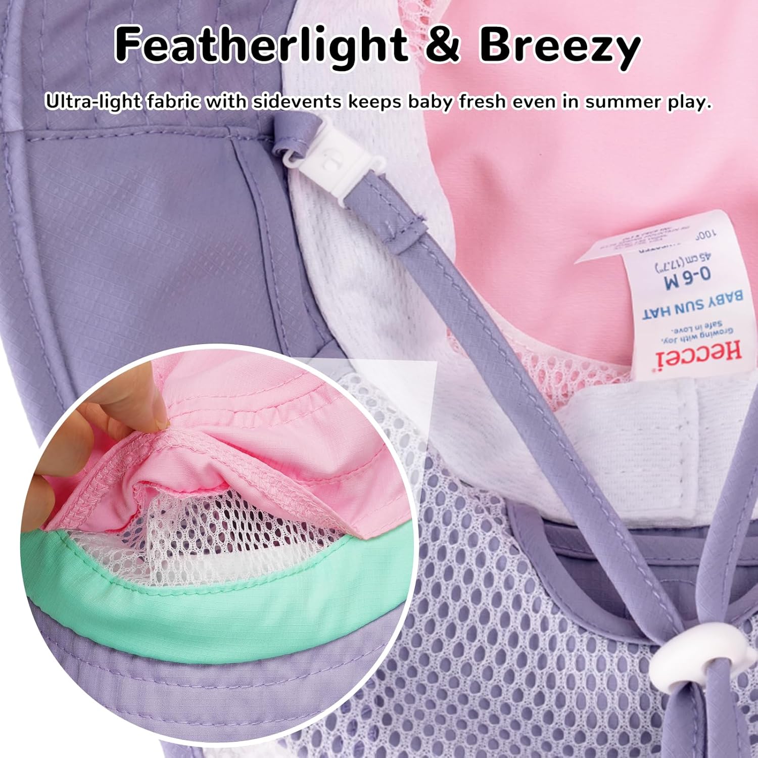 Detalle 2 de HECCEI Baby Sun Hat UPF 50+ with Neck Flap and Adjustable Chin Straps
