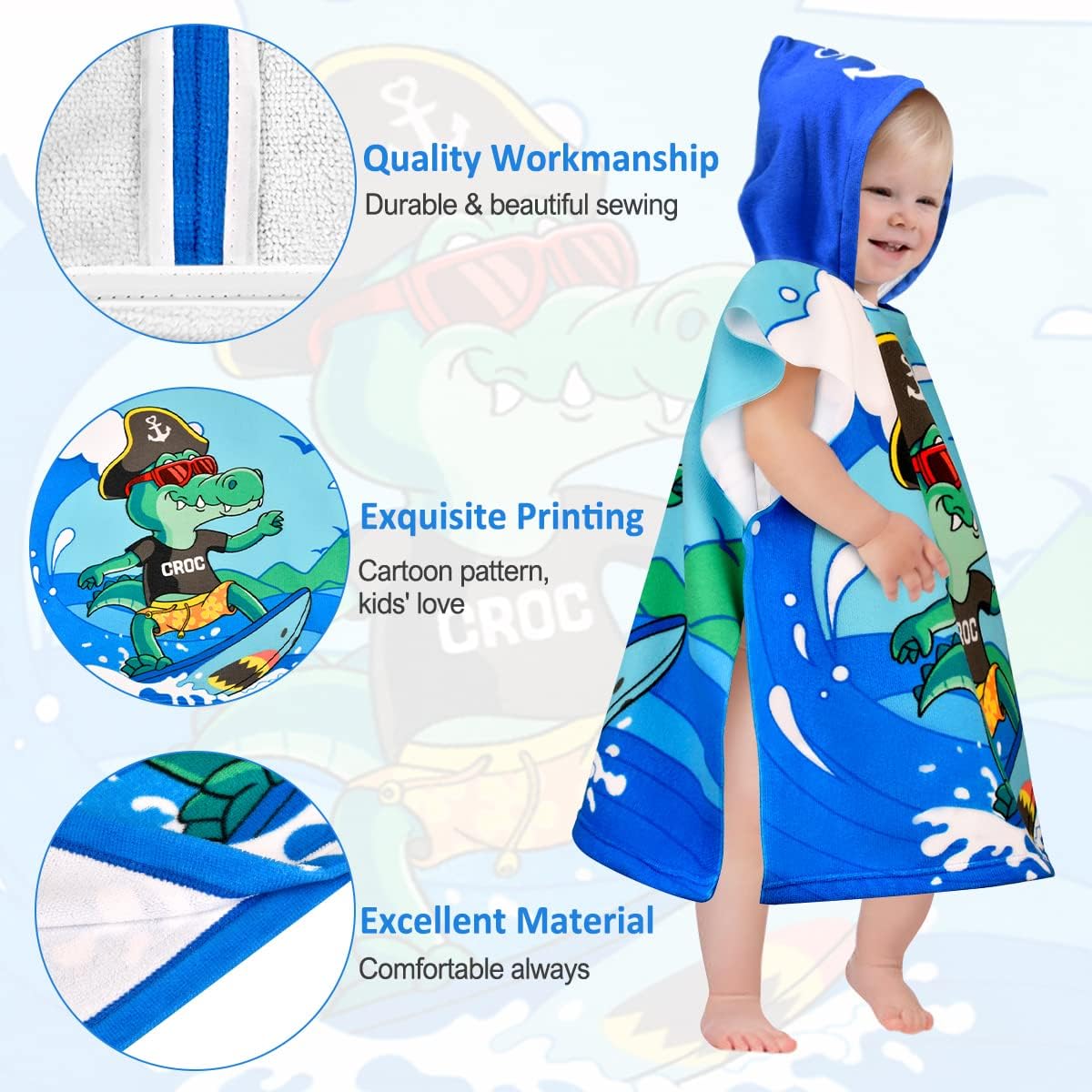 Thumbnail 4 de BTNEEU Poncho de Bain Enfant Crocodile – Serviette de Bain à Capuche 2–6 ans