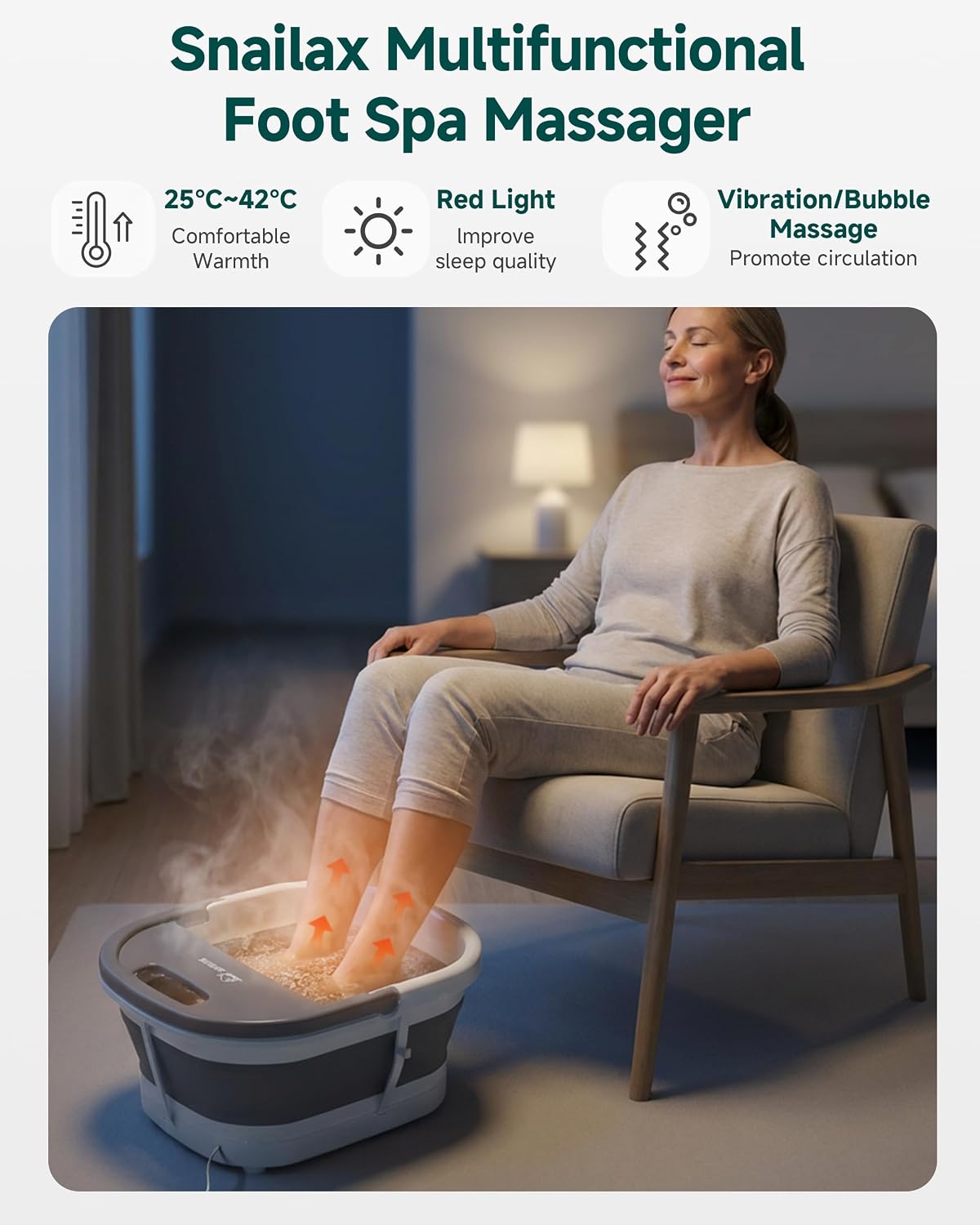 Thumbnail 1 de Snailax Foot Spa and Massager with Heater: Collapsible, Warmth, and Deep Massage for Rechargeable Feet